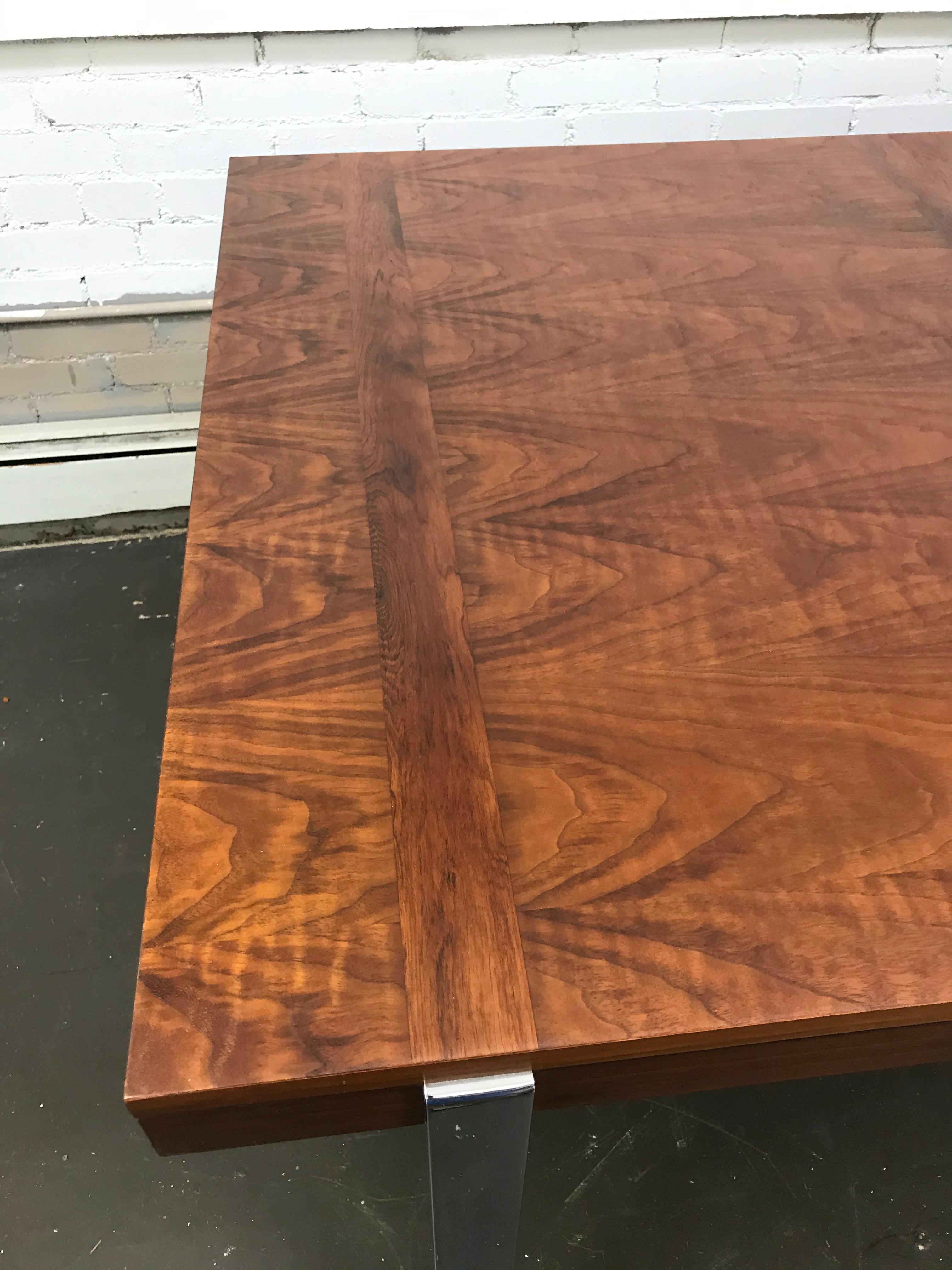 Modernist Architectural Dining Table in Walnut Rosewood and Chrome 1