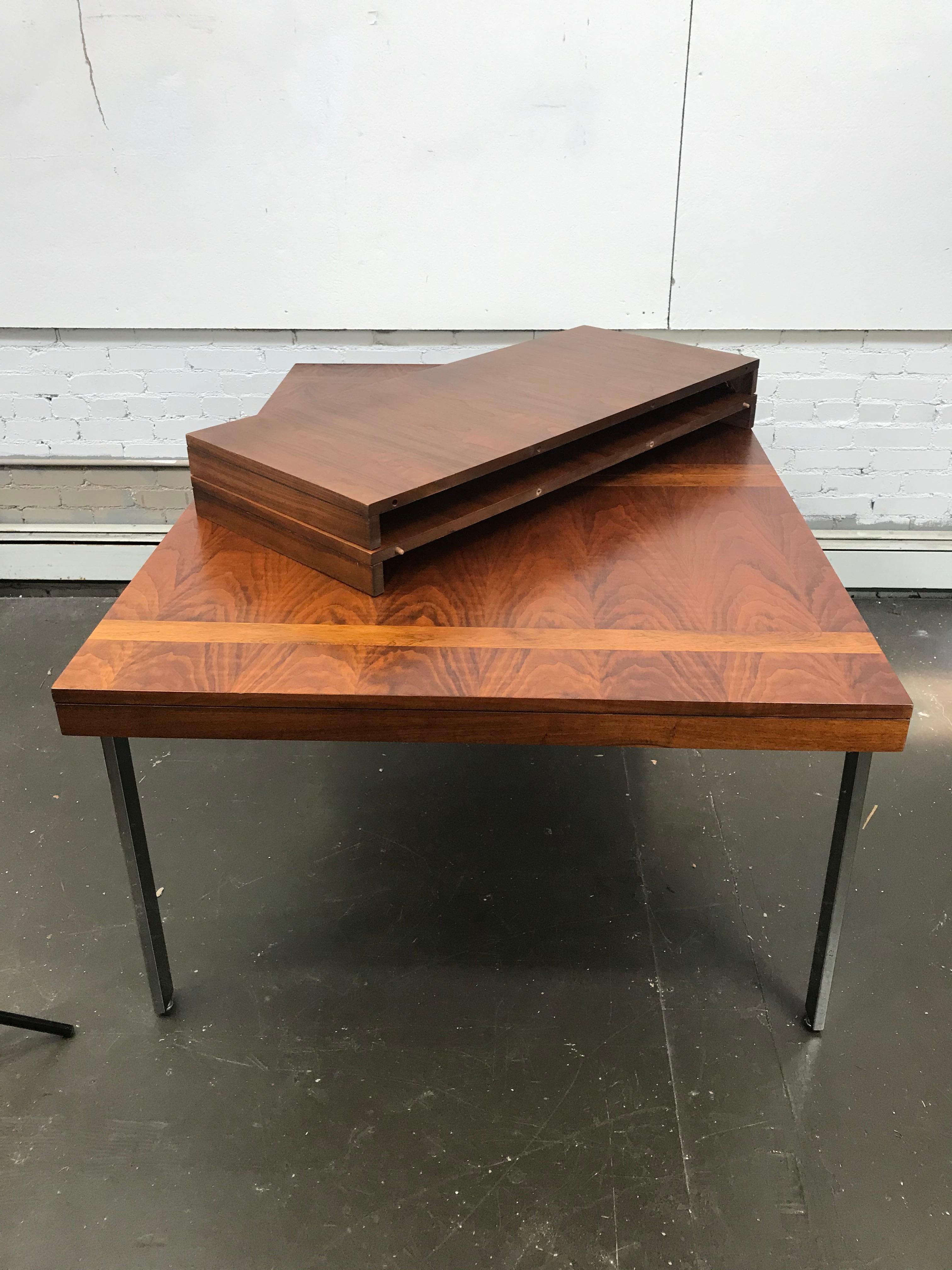 Modernist Architectural Dining Table in Walnut Rosewood and Chrome 3