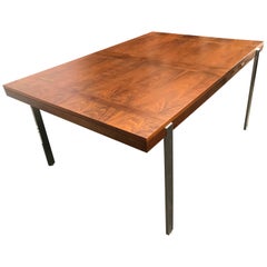 Modernist Architectural Dining Table in Walnut Rosewood and Chrome