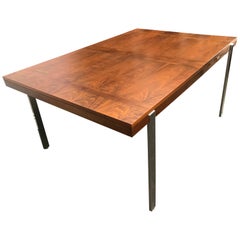 Modernist Architectural Dining Table in Walnut Rosewood and Chrome