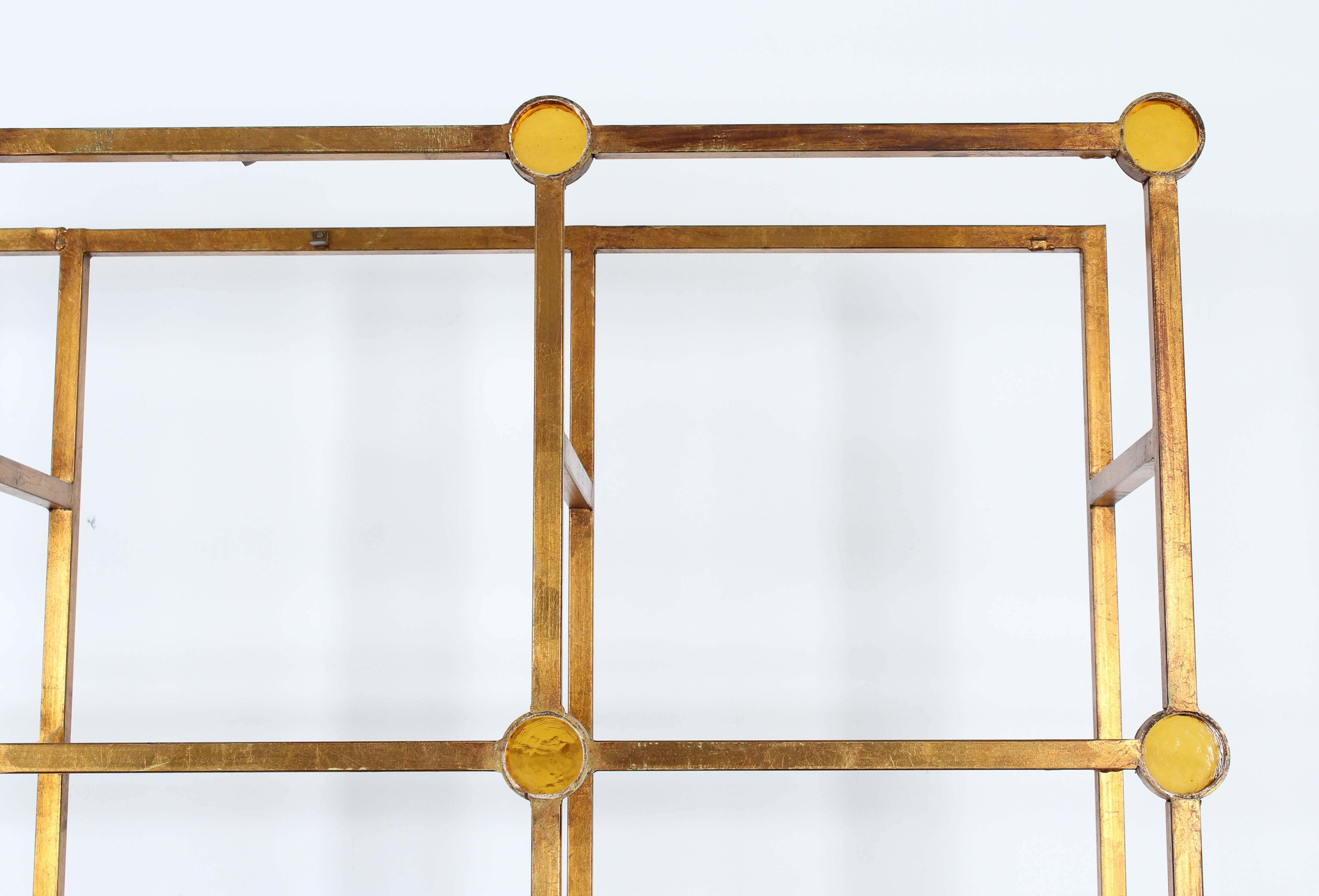 Mid-Century Modern Modernist Architectural Gilded Iron and Glass Rondelles Étagère, 1950s