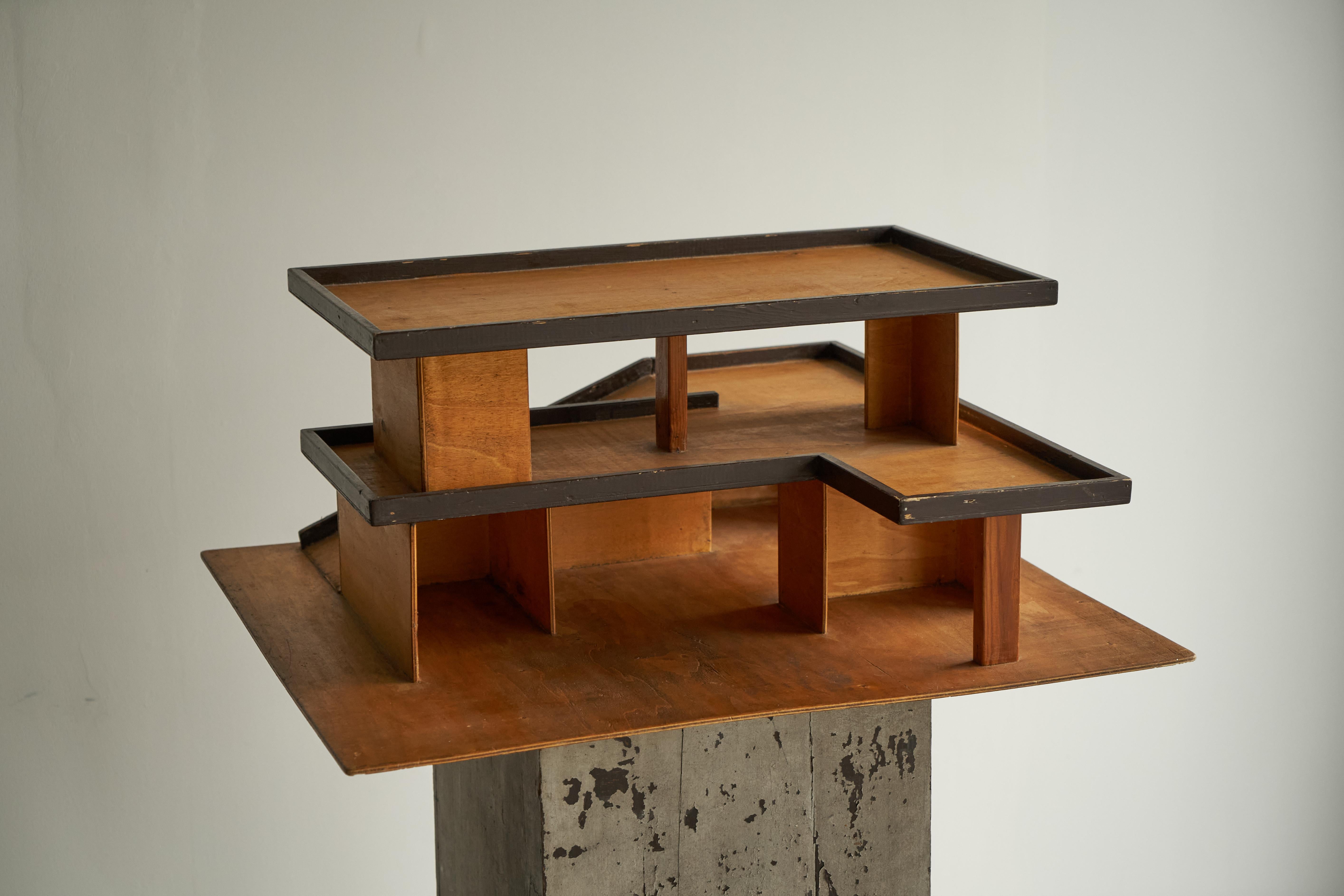 European Modernist Architectural Model in Stained Plywood 1950s For Sale