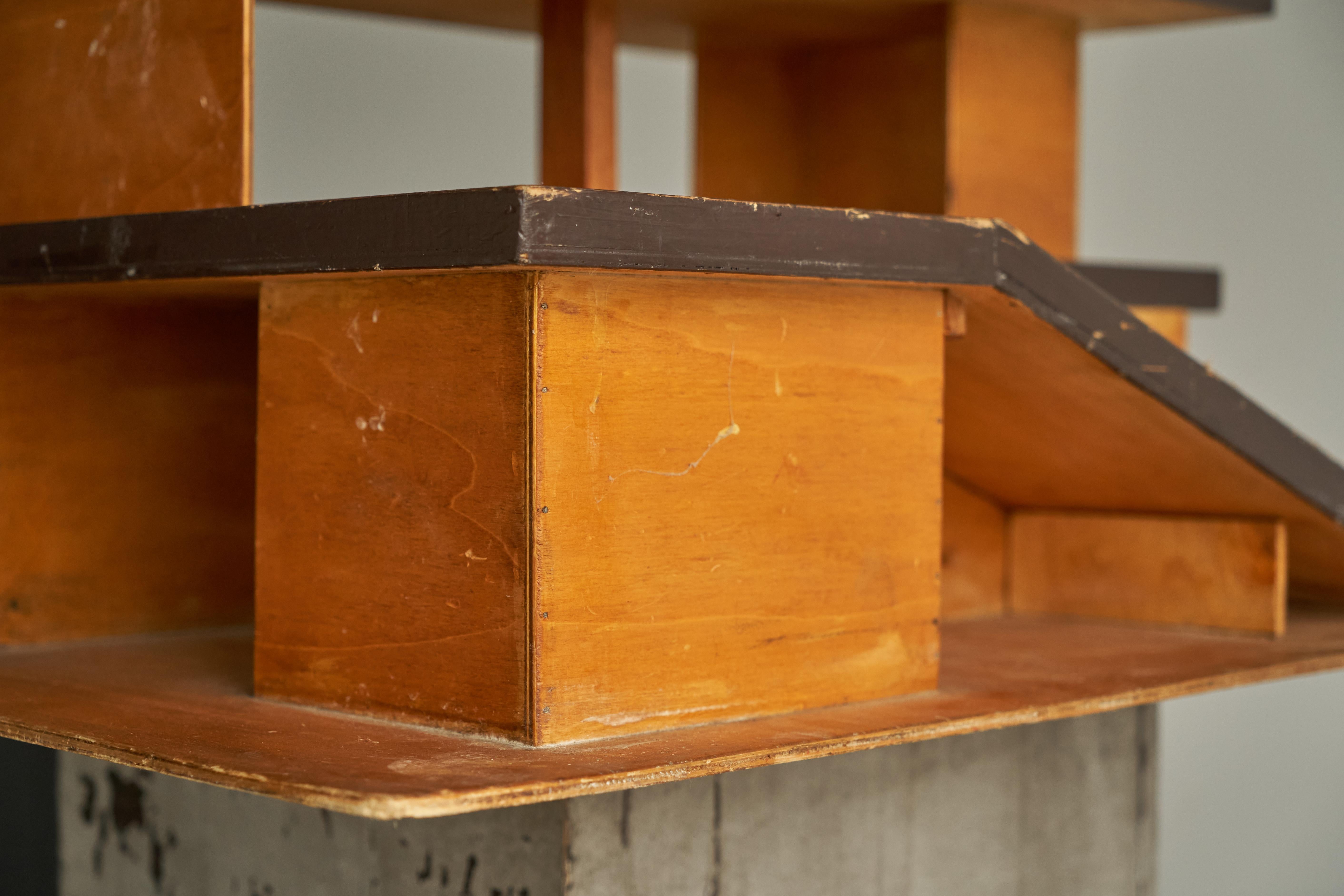 20th Century Modernist Architectural Model in Stained Plywood 1950s For Sale