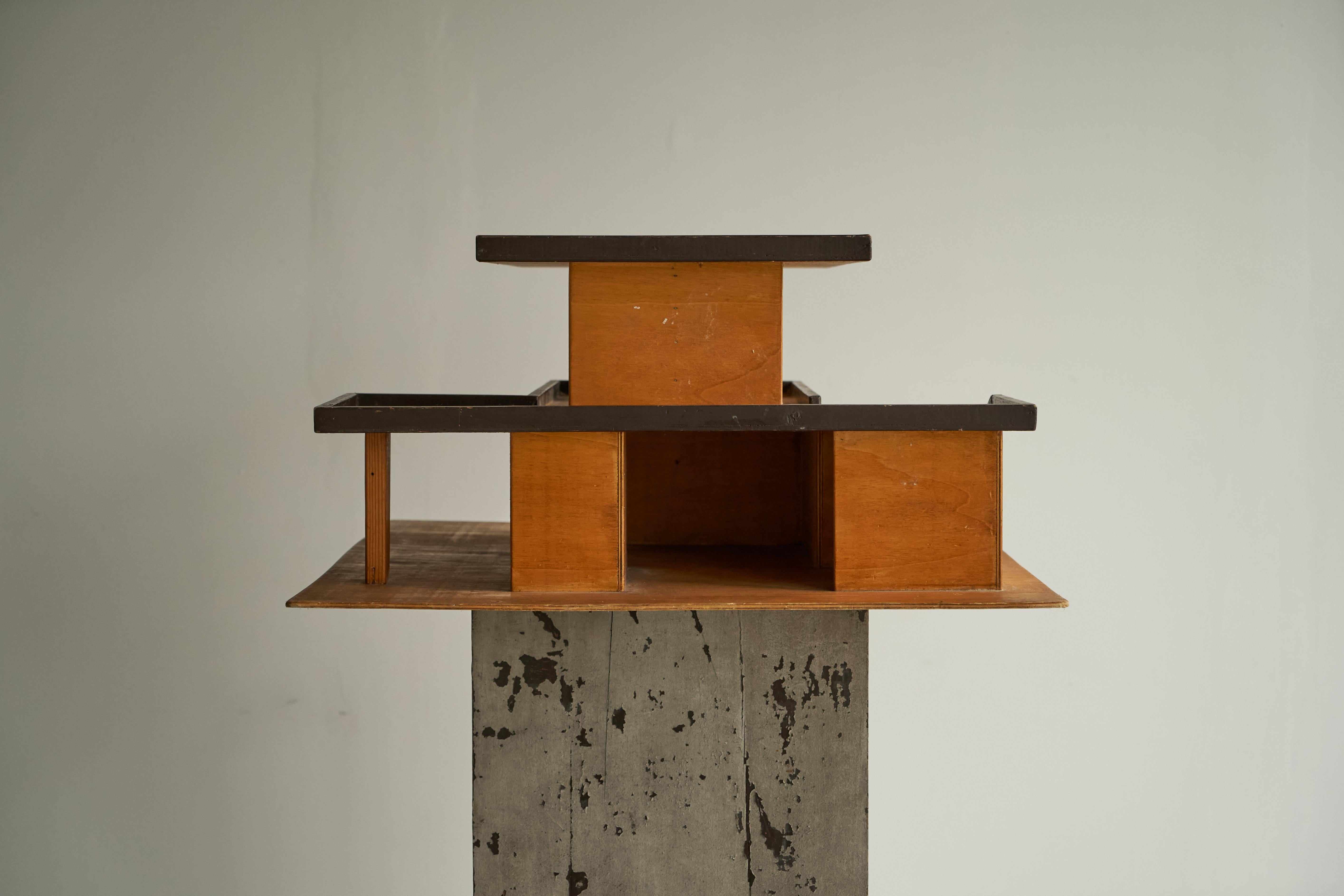 Wood Modernist Architectural Model in Stained Plywood 1950s For Sale