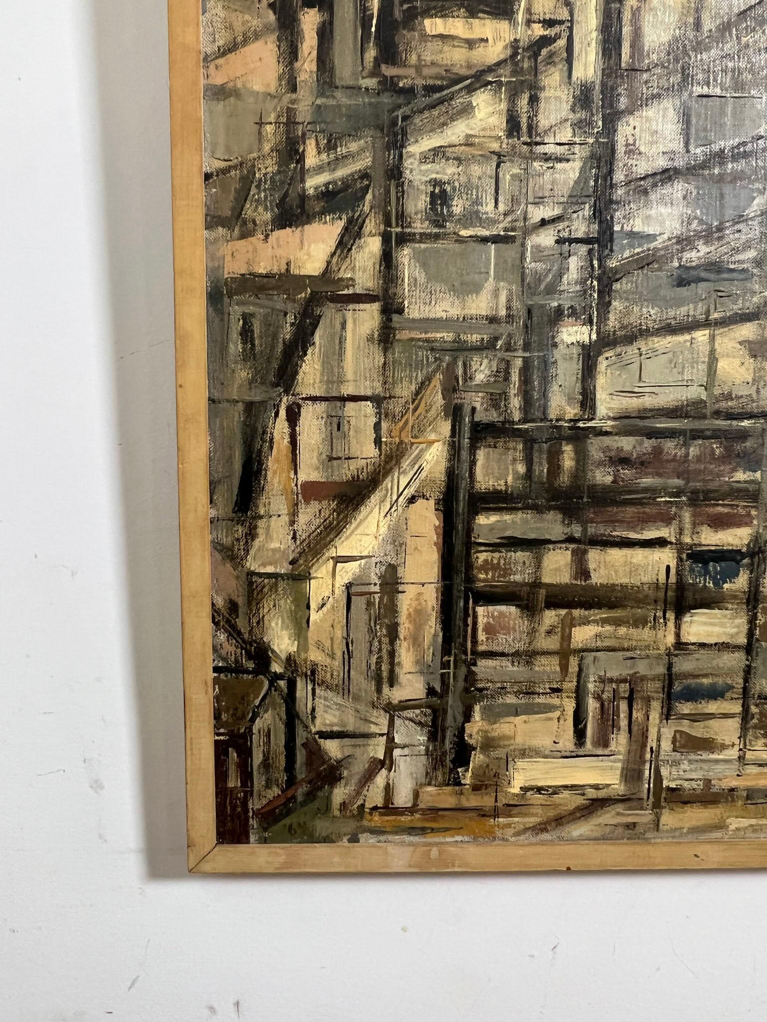 Mid-20th Century Modernist Architectural Oil Titled 