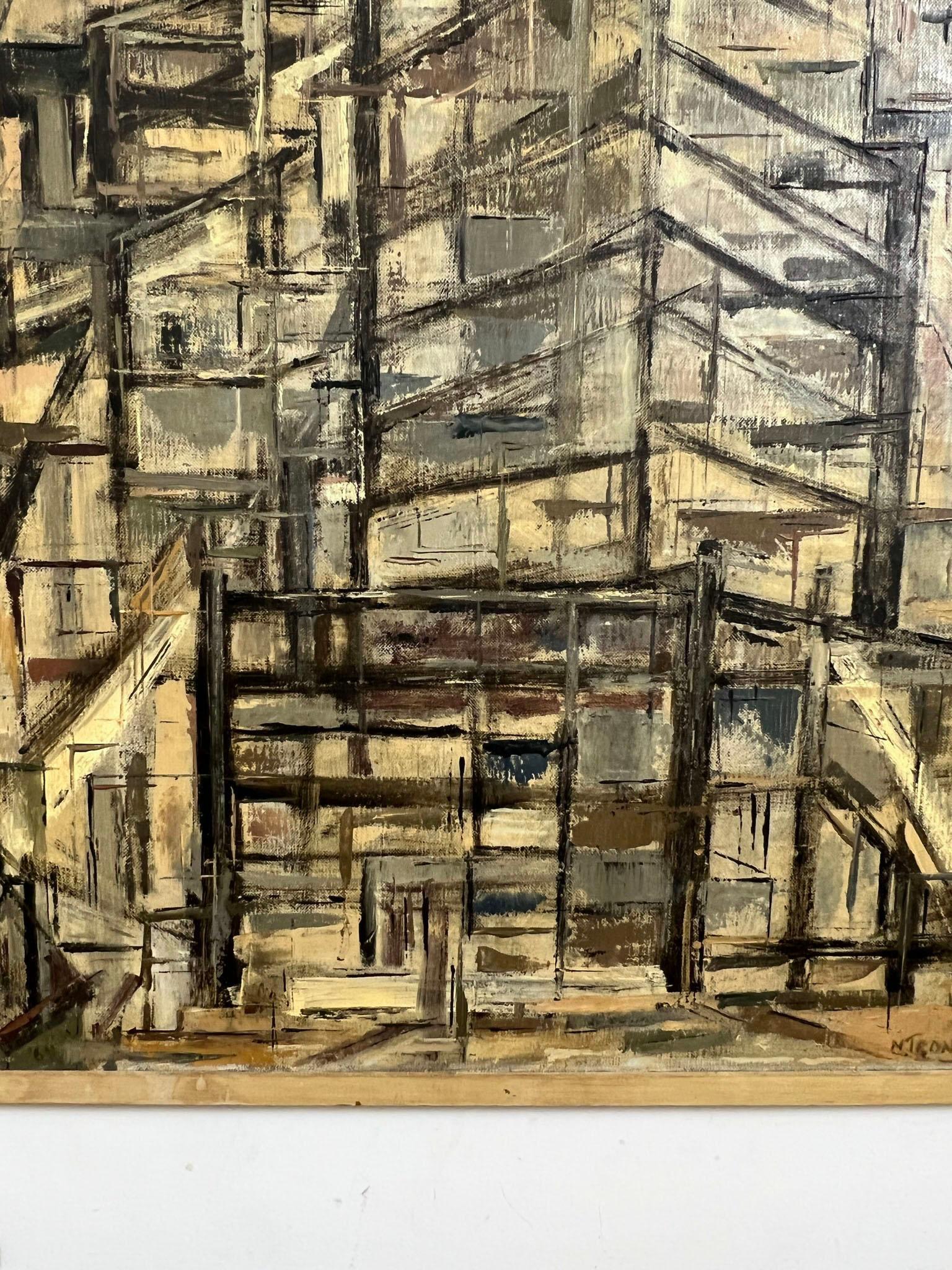 Paint Modernist Architectural Oil Titled 