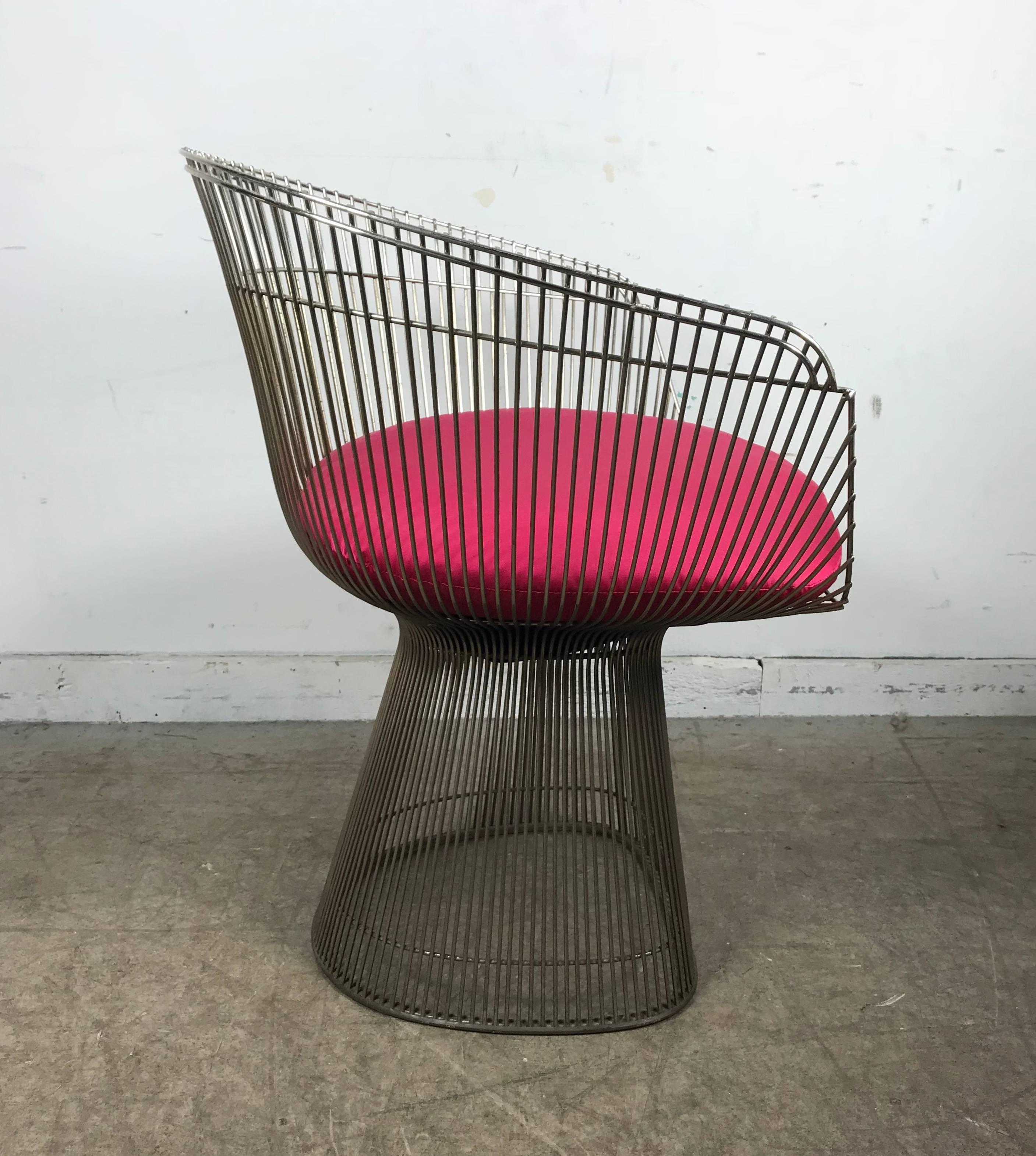 Modernist armchair by Warren Platner for Knoll, missing back wrap armrest, retains original early Knoll label.