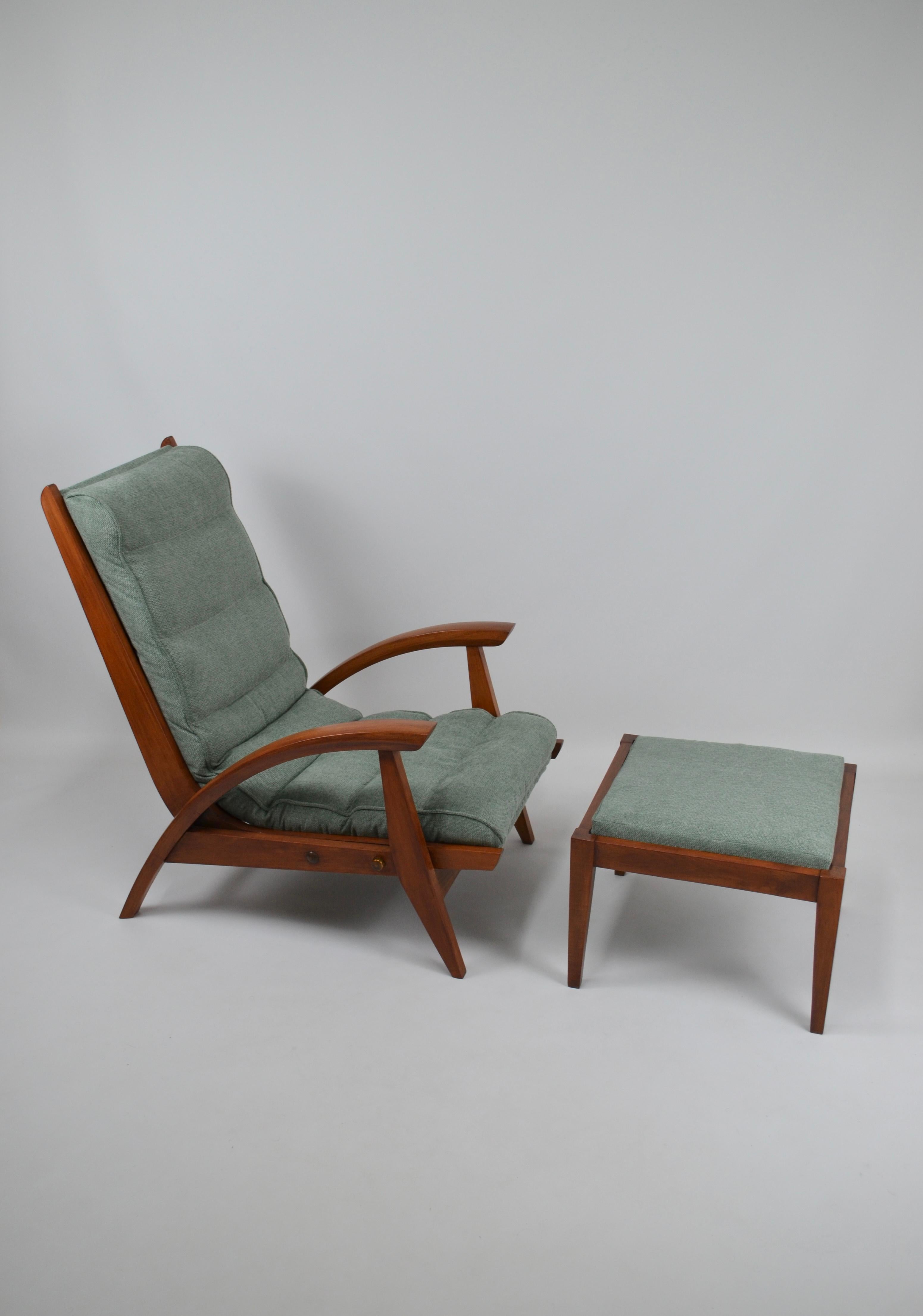 French Modernist armchair FS134 with ottoman, by Guy Besnard,  Freespan, France, 50's  For Sale