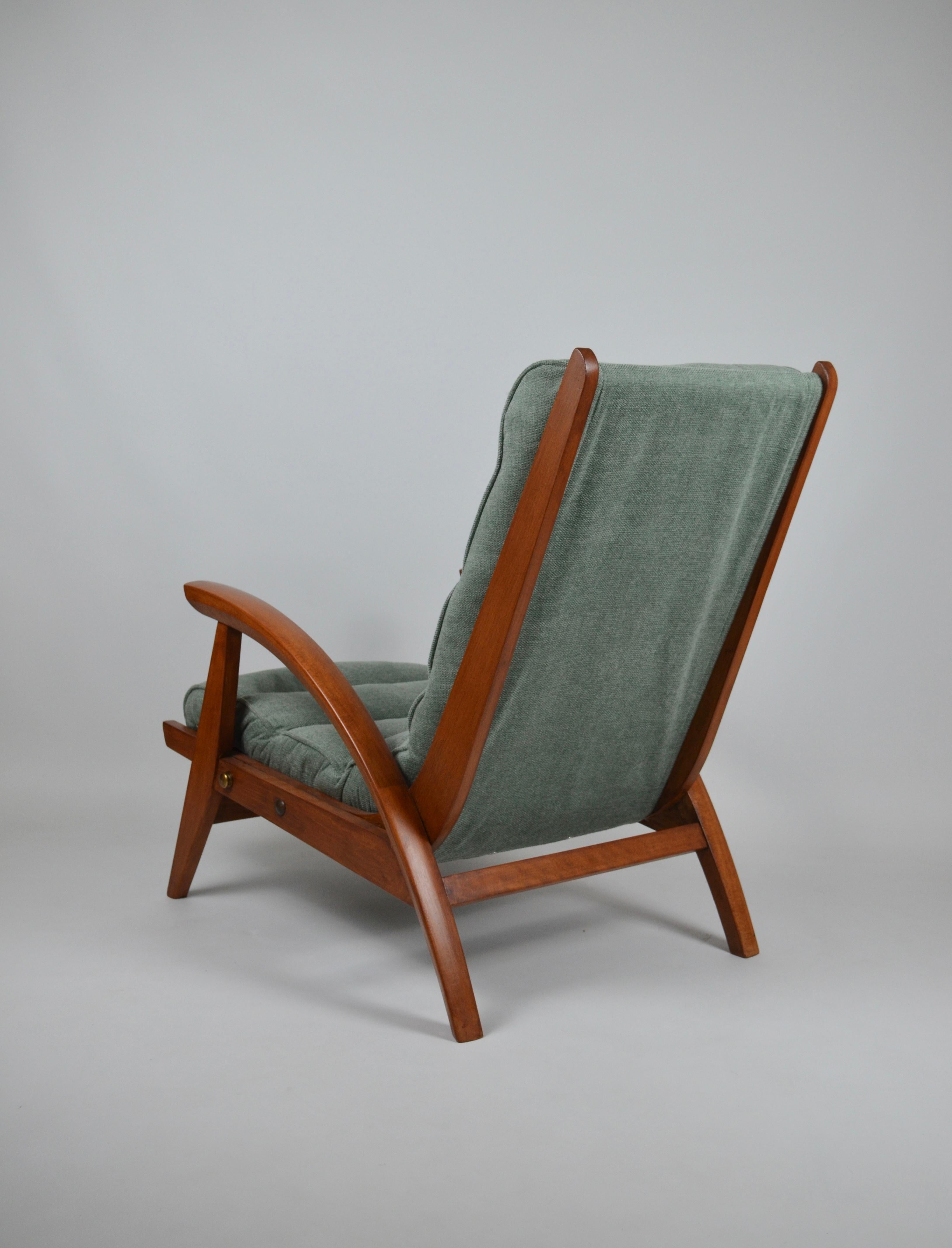 Mid-20th Century Modernist armchair FS134 with ottoman, by Guy Besnard,  Freespan, France, 50's  For Sale