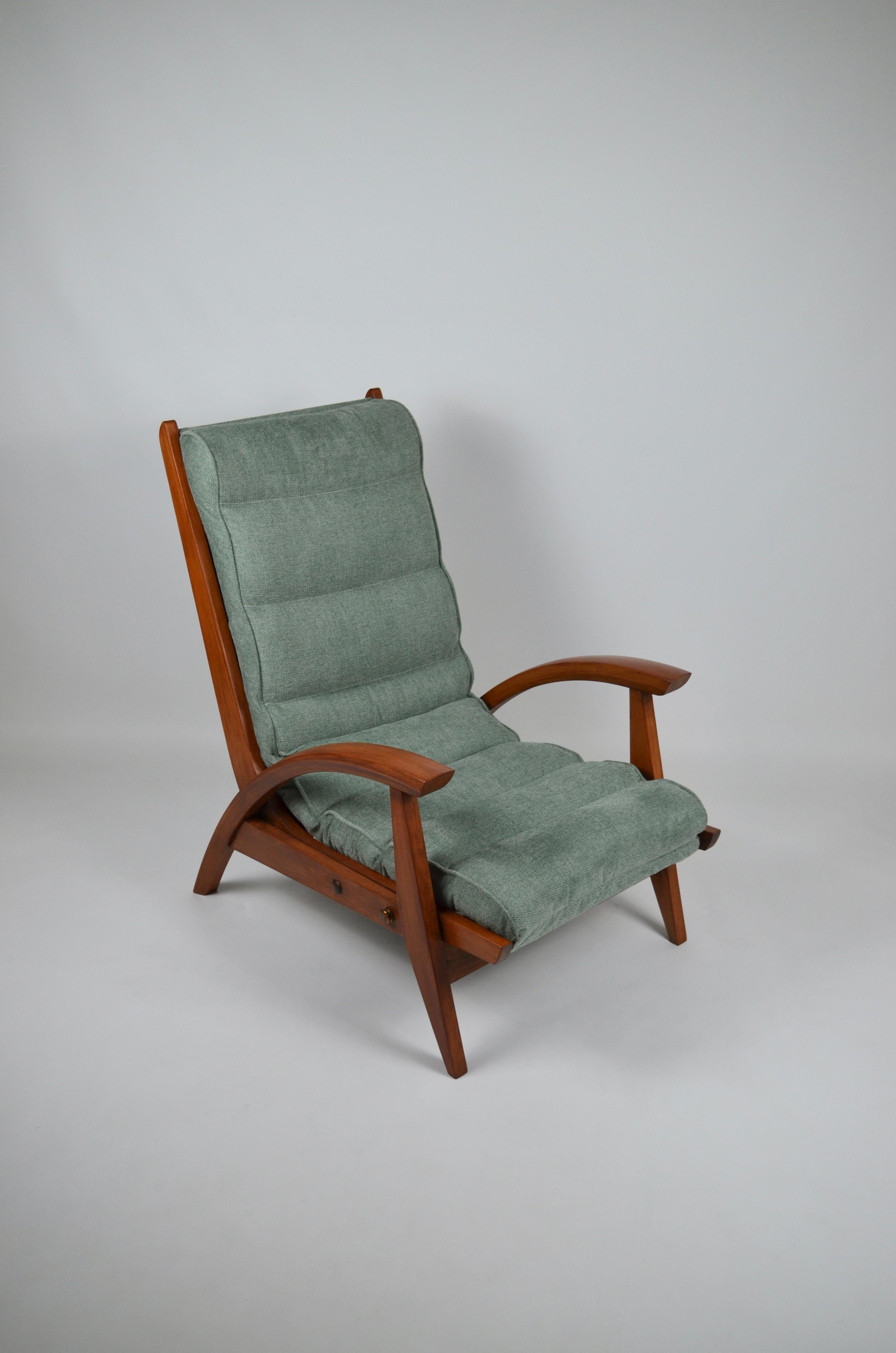 Fabric Modernist armchair FS134 with ottoman, by Guy Besnard,  Freespan, France, 50's  For Sale