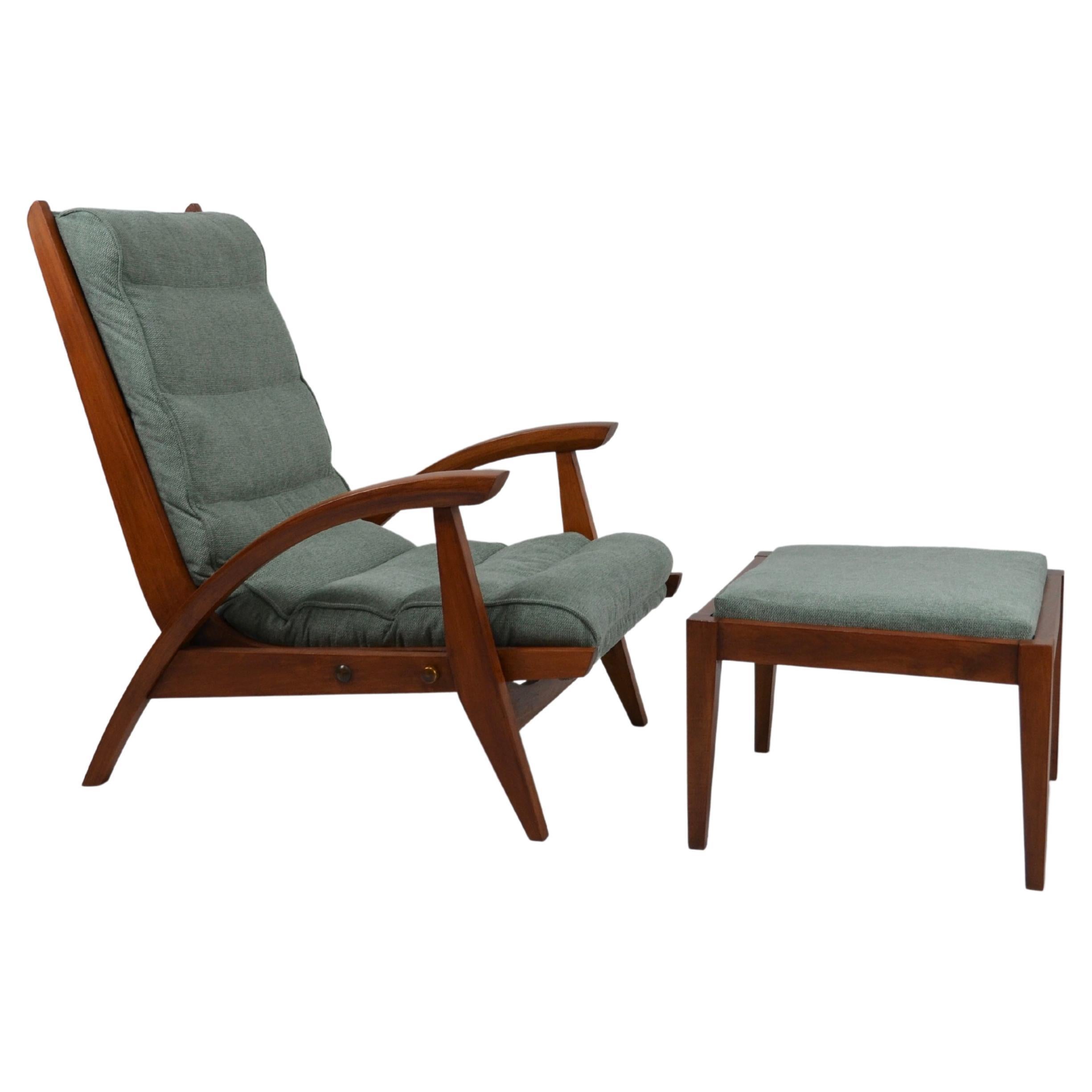 Modernist armchair FS134 with ottoman, by Guy Besnard,  Freespan, France, 50's  For Sale