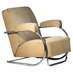 Modernistischer Sessel aus verchromtem Stahlrohr und Lederimitat aus den 40er Jahren