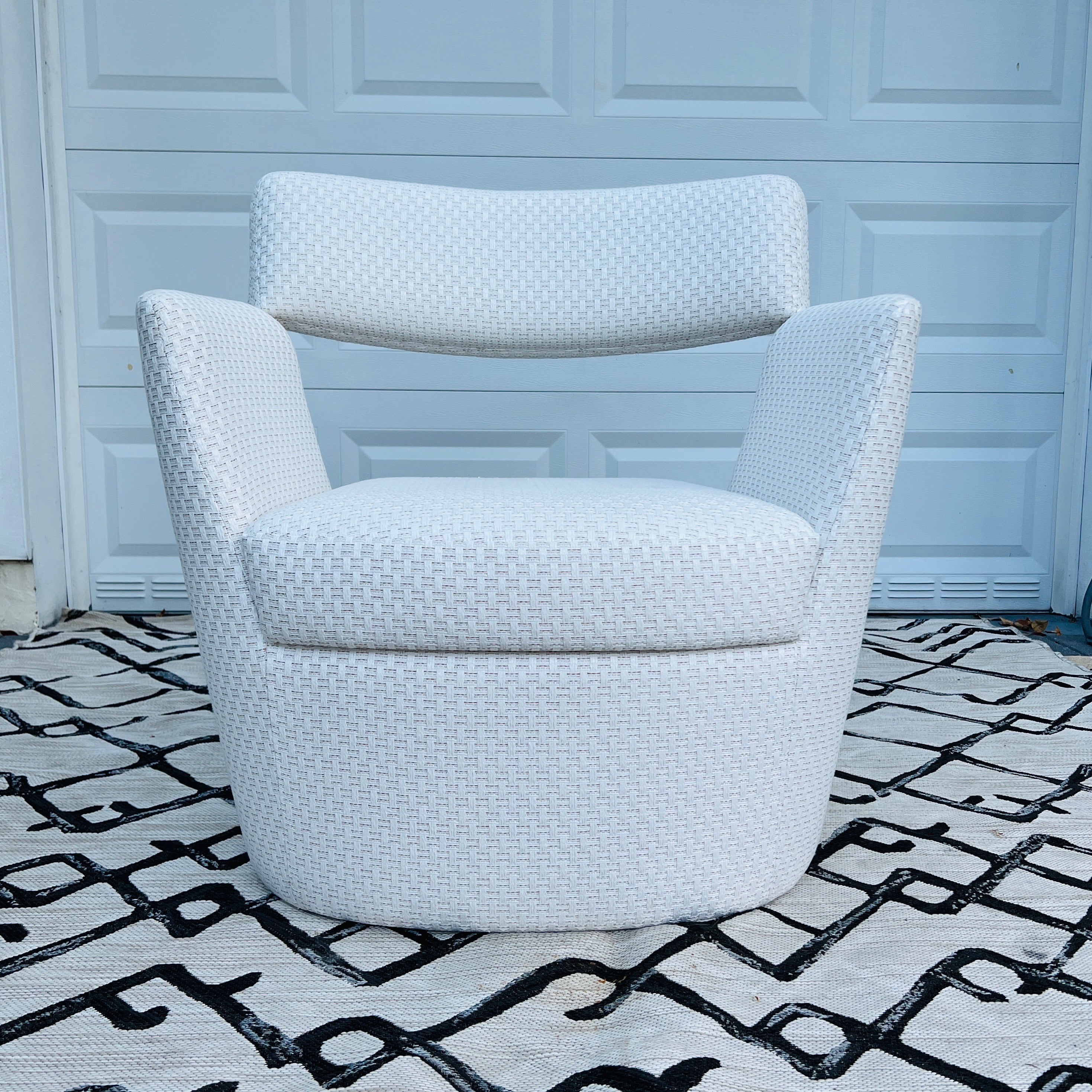 French Modernist Armchair in Woven Outdoor Fabric by Pierre Frey For Sale