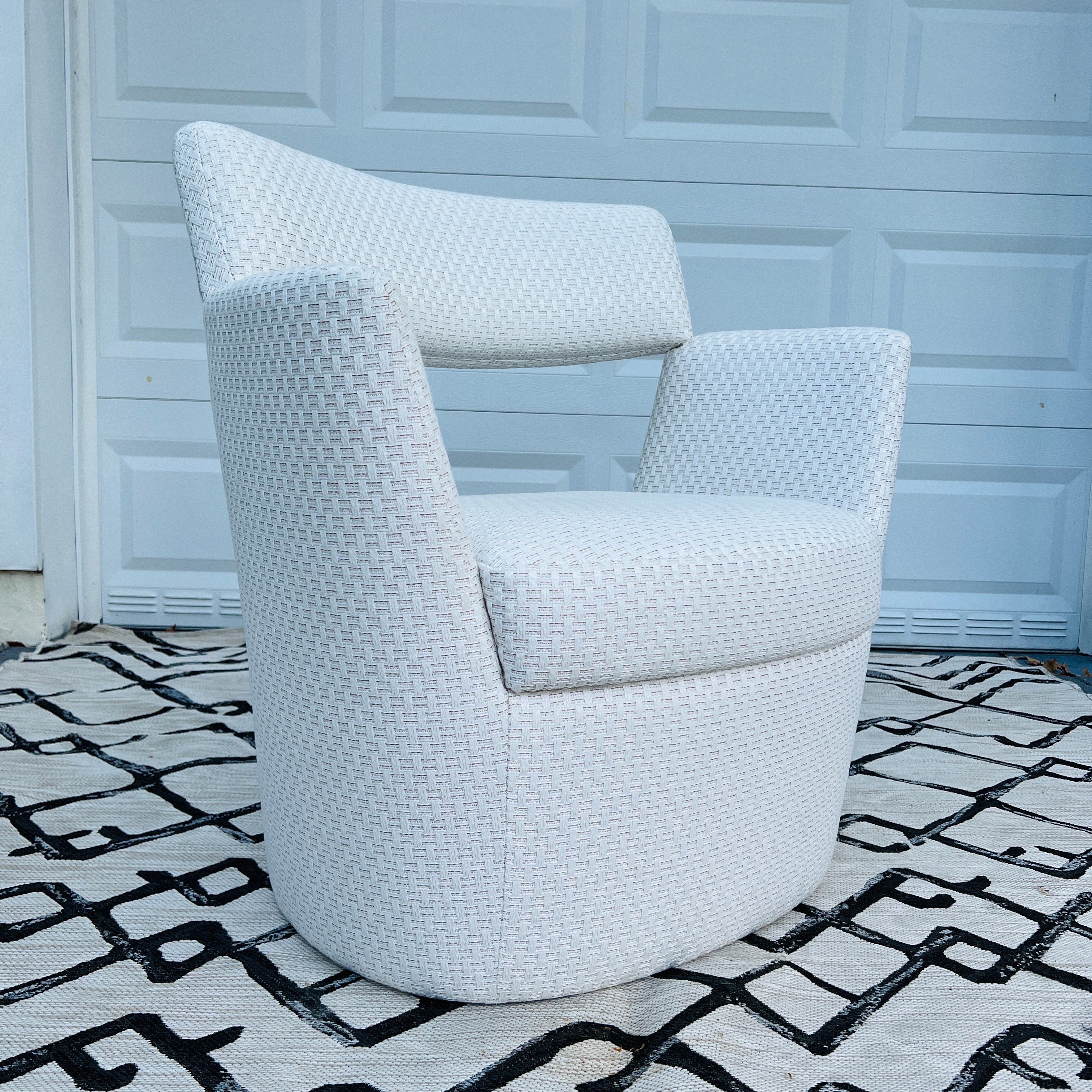 Hand-Crafted Modernist Armchair in Woven Outdoor Fabric by Pierre Frey For Sale