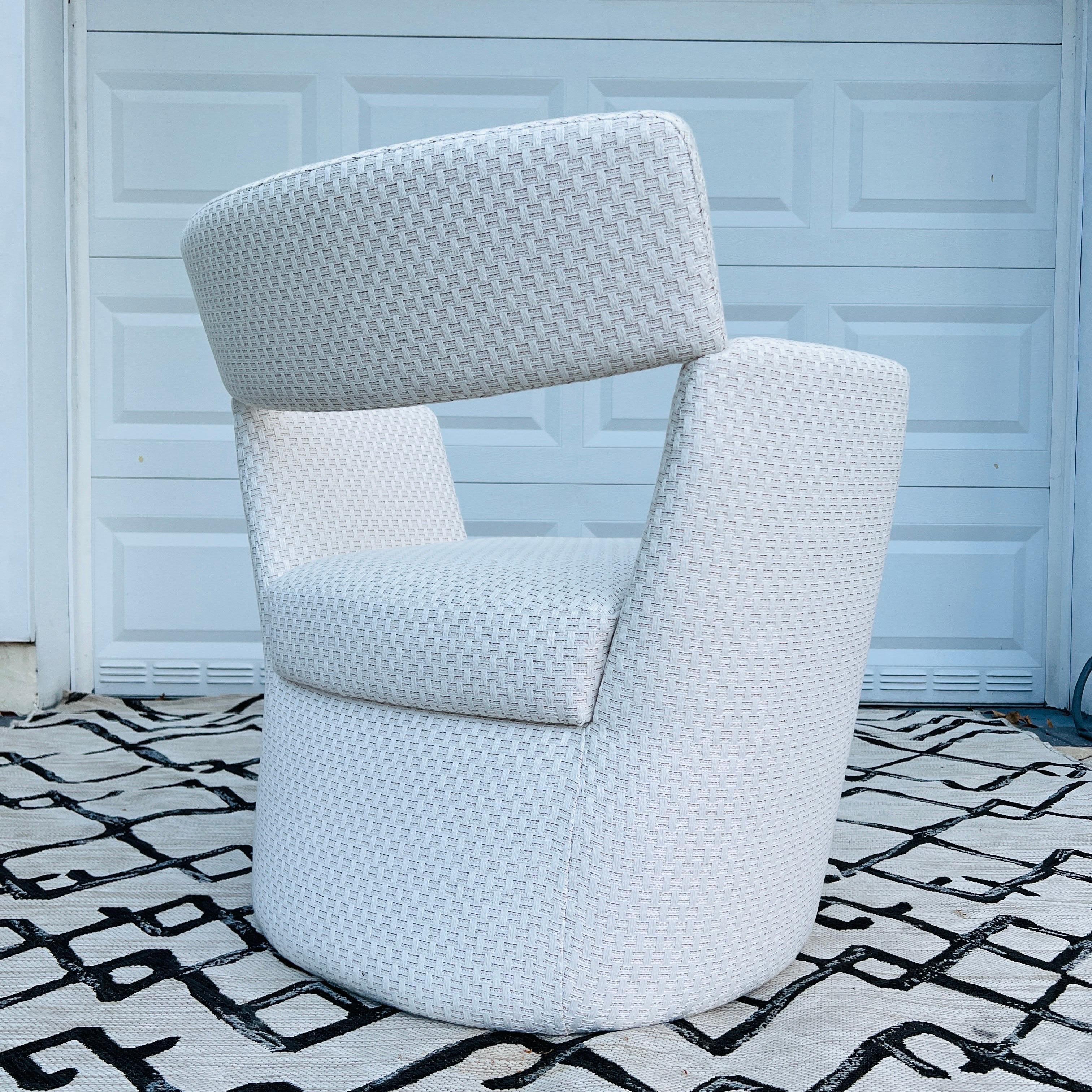 Modernist Armchair in Woven Outdoor Fabric by Pierre Frey In Excellent Condition For Sale In Fort Lauderdale, FL