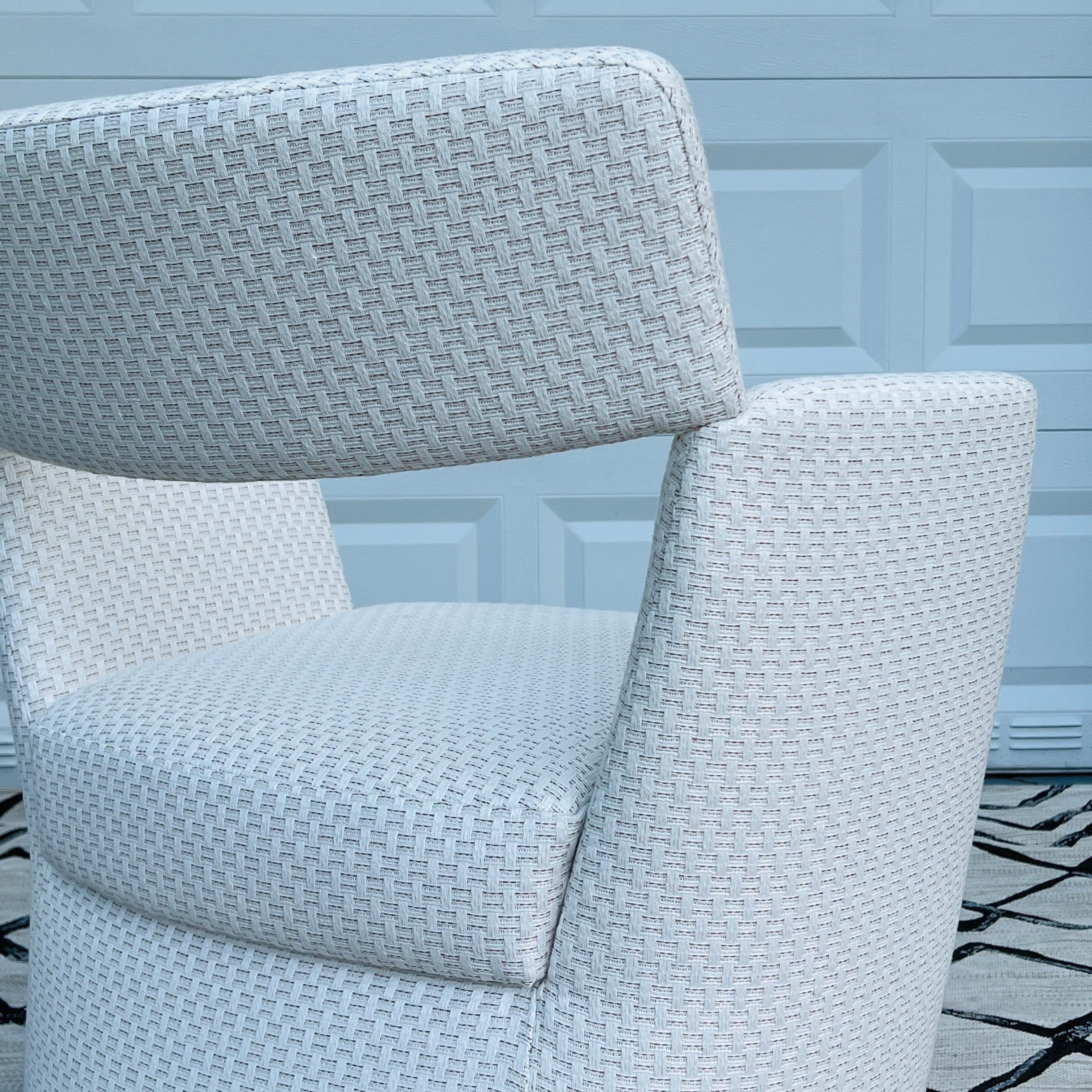 Contemporary Modernist Armchair in Woven Outdoor Fabric by Pierre Frey For Sale