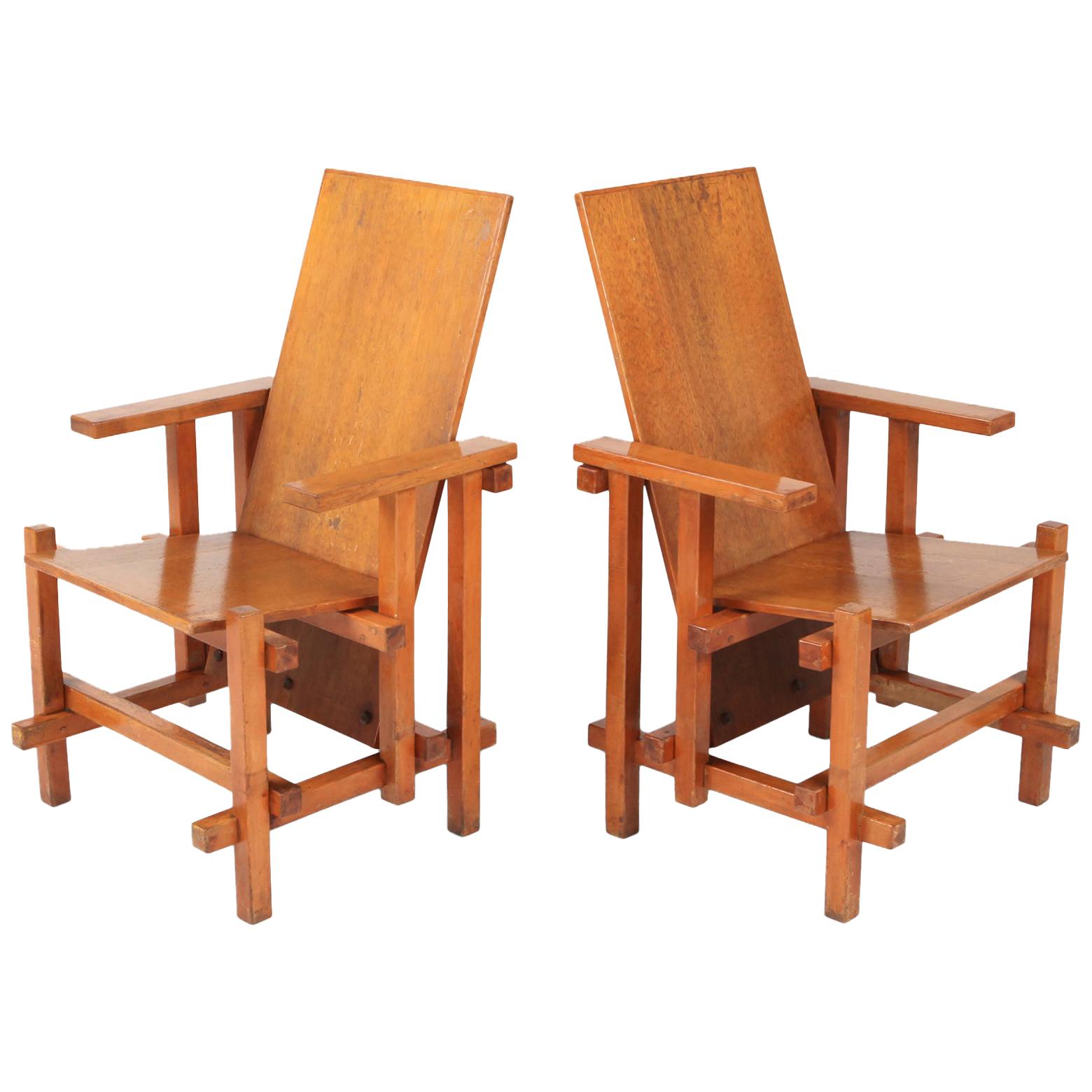 Modernist Armchairs Attributed to Gerrit Rietveld