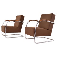 Modernist Armchairs, Chrome Plated Steel, Fabric Upholstery, Customizable, 1930
