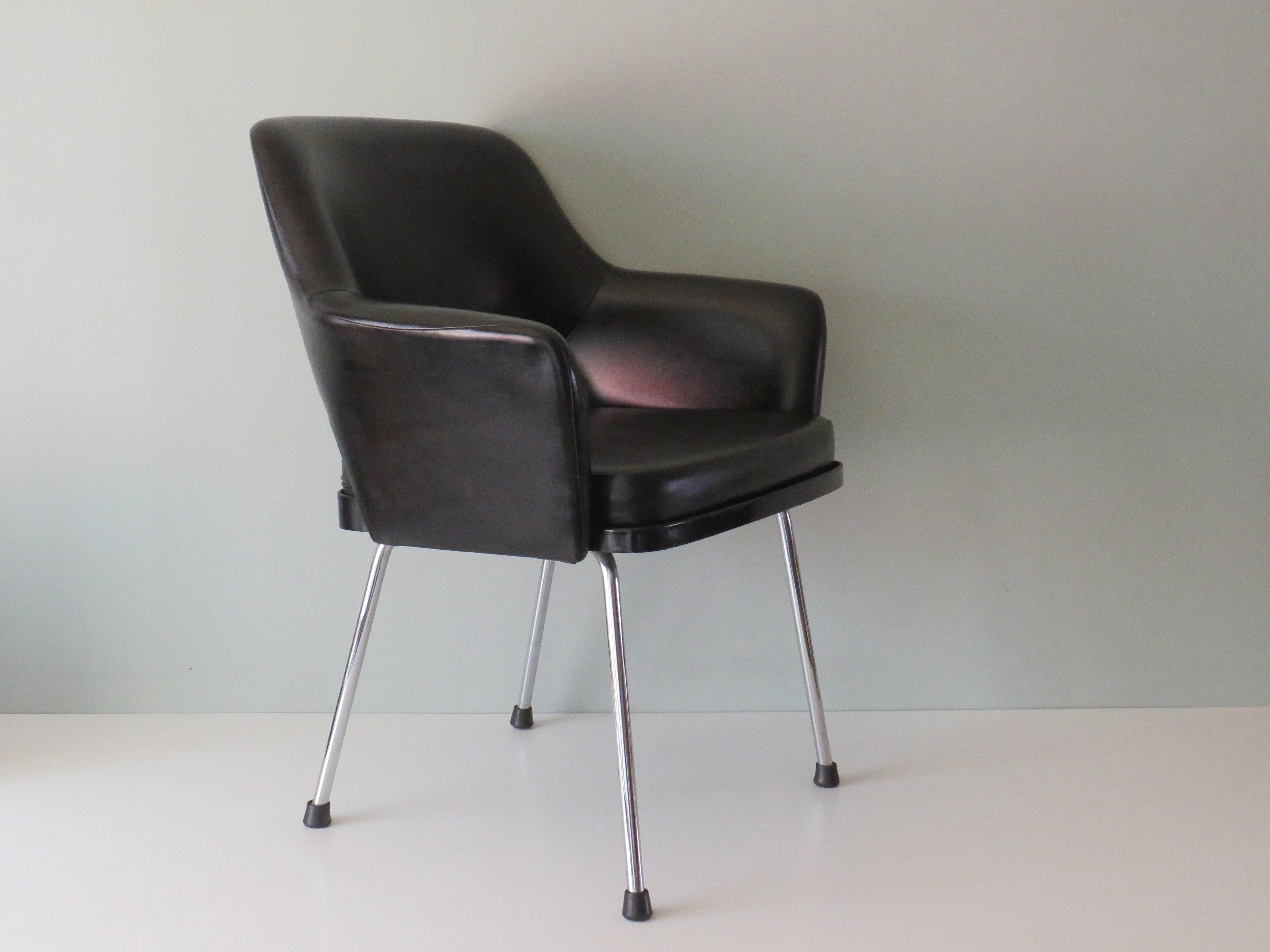 Mid-Century Modern Modernist Armrest Chair, Chrome and Skai, Belgium 1960s For Sale