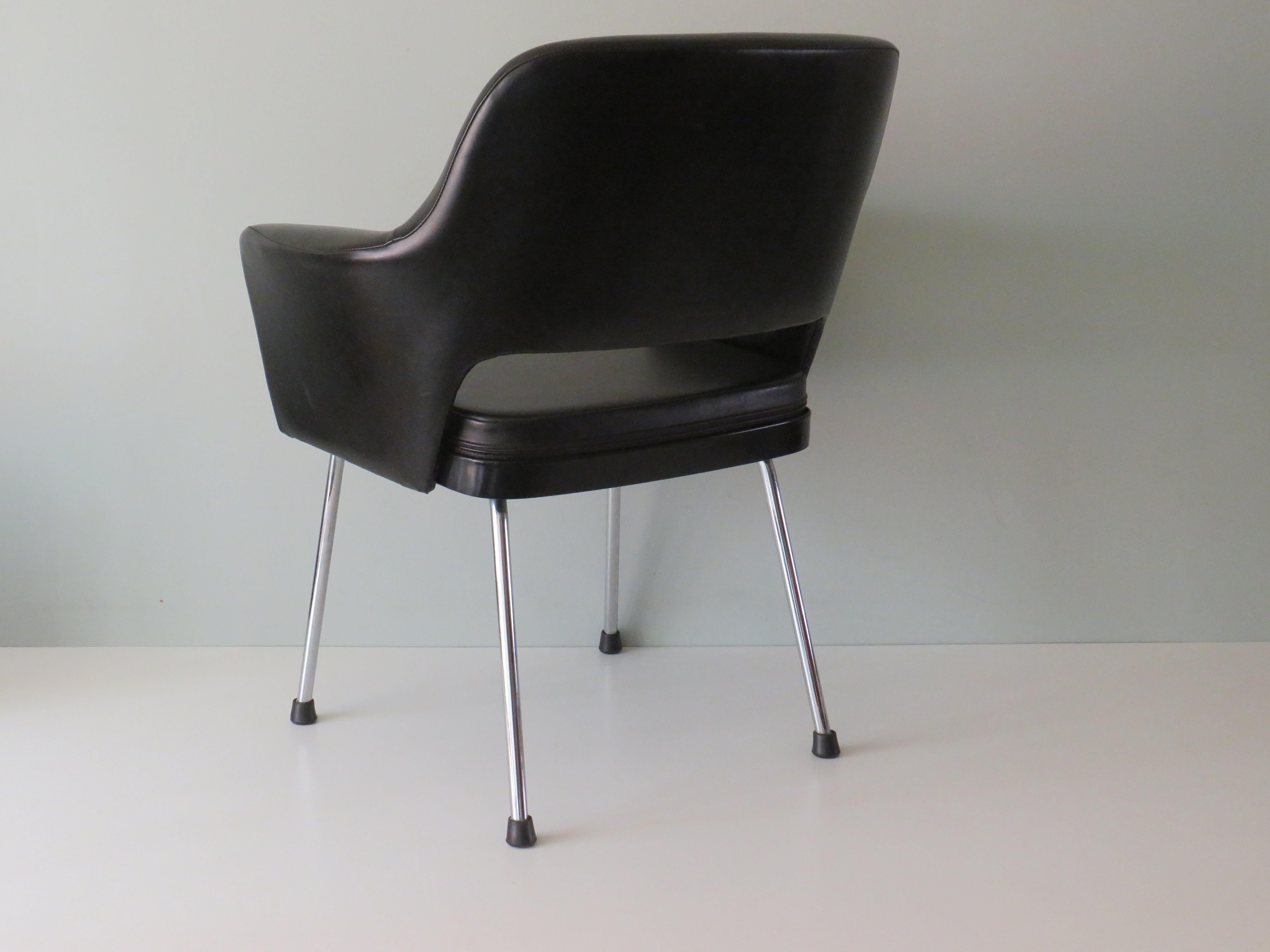 Mid-20th Century Modernist Armrest Chair, Chrome and Skai, Belgium 1960s For Sale