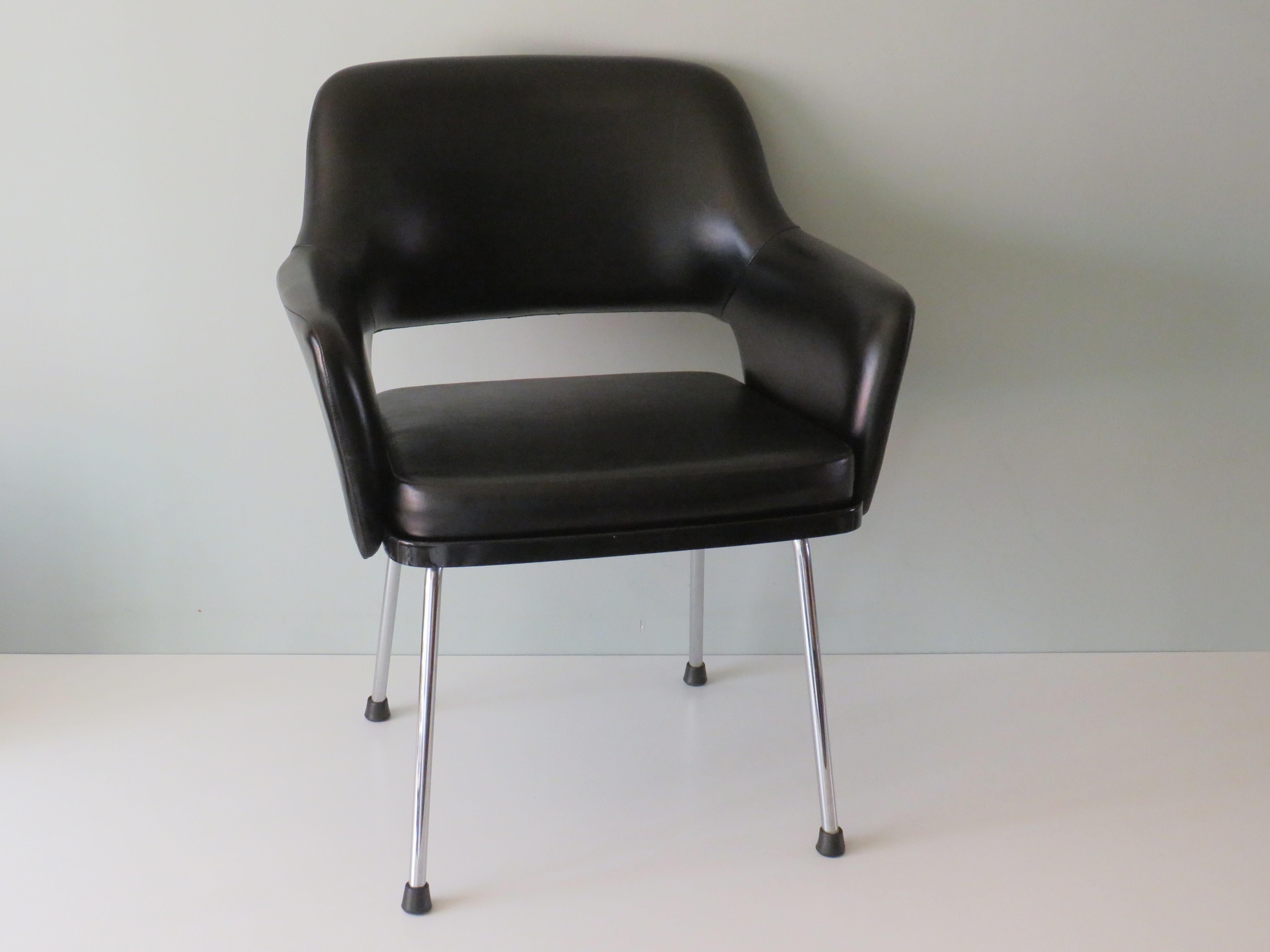 Modernist Armrest Chair, Chrome and Skai, Belgium 1960s For Sale 1