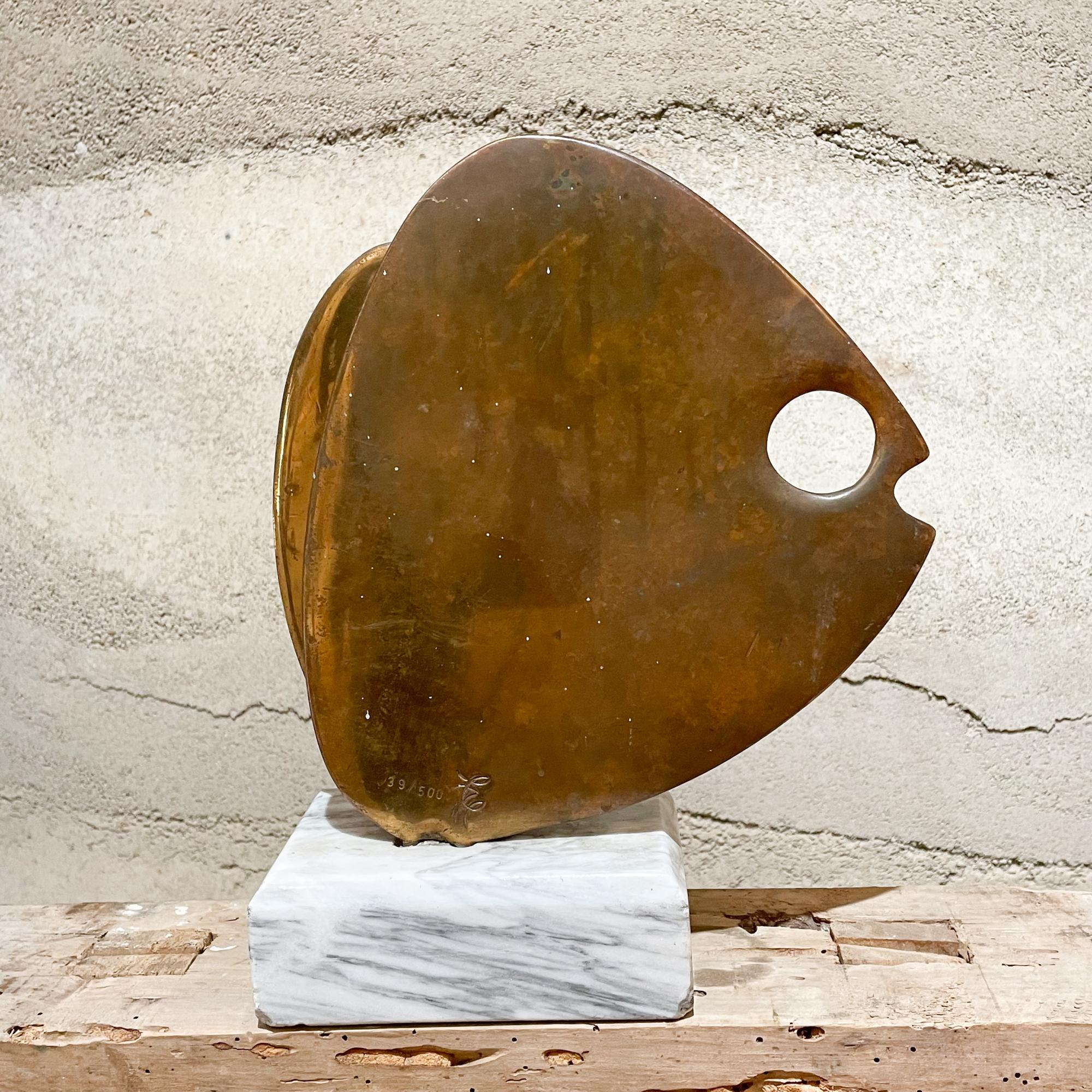 1970s Modernist Sculpture Bronze Fish Marble 39/500 For Sale 3