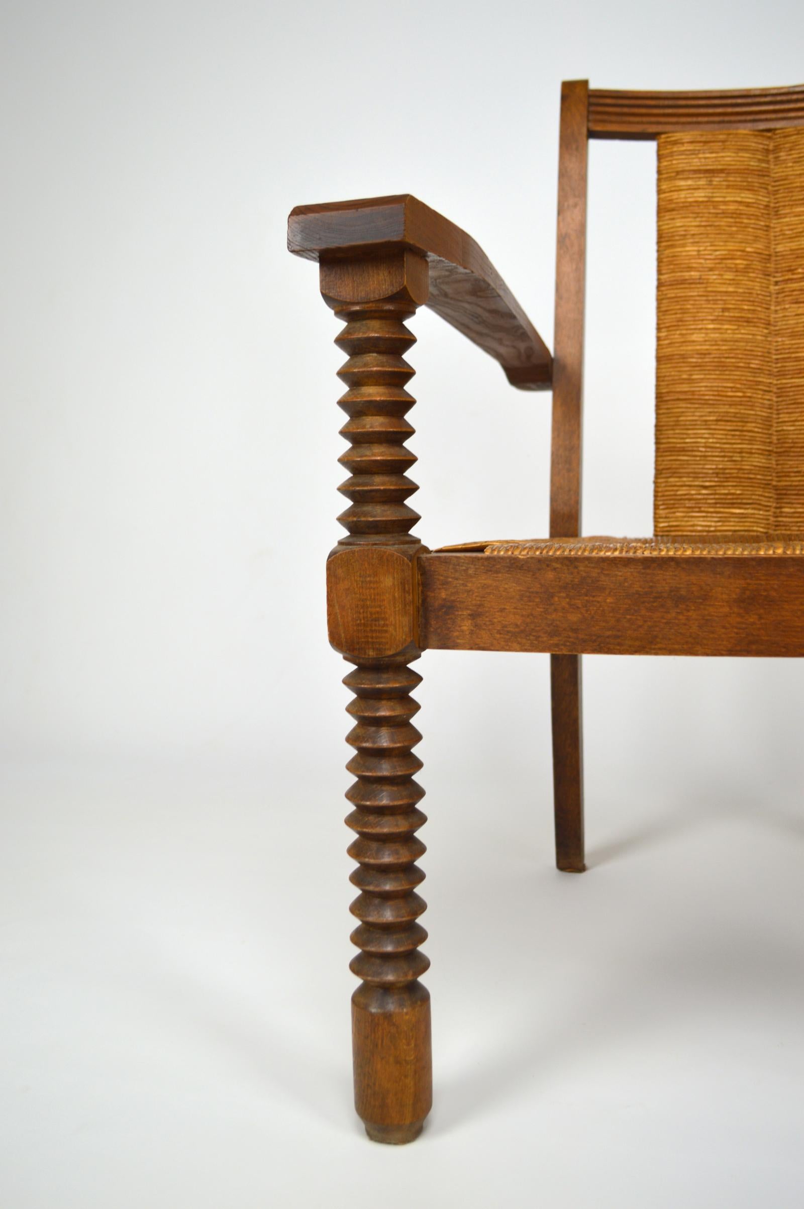 Straw Modernist Art Deco Armchair, France, Midcentury For Sale