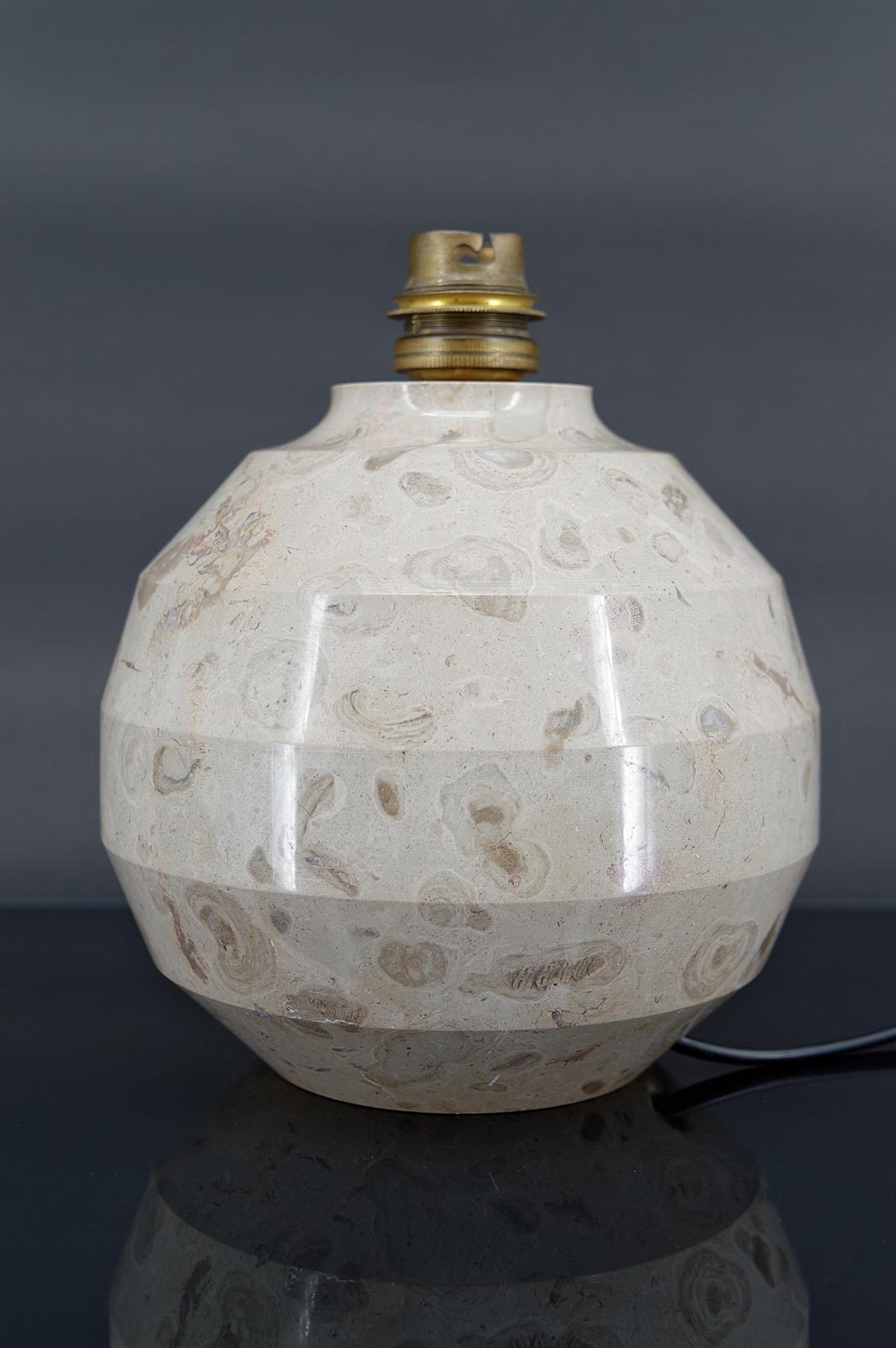 Marble Modernist Art Deco ball lamp in carved marble, France, Circa 1930 For Sale