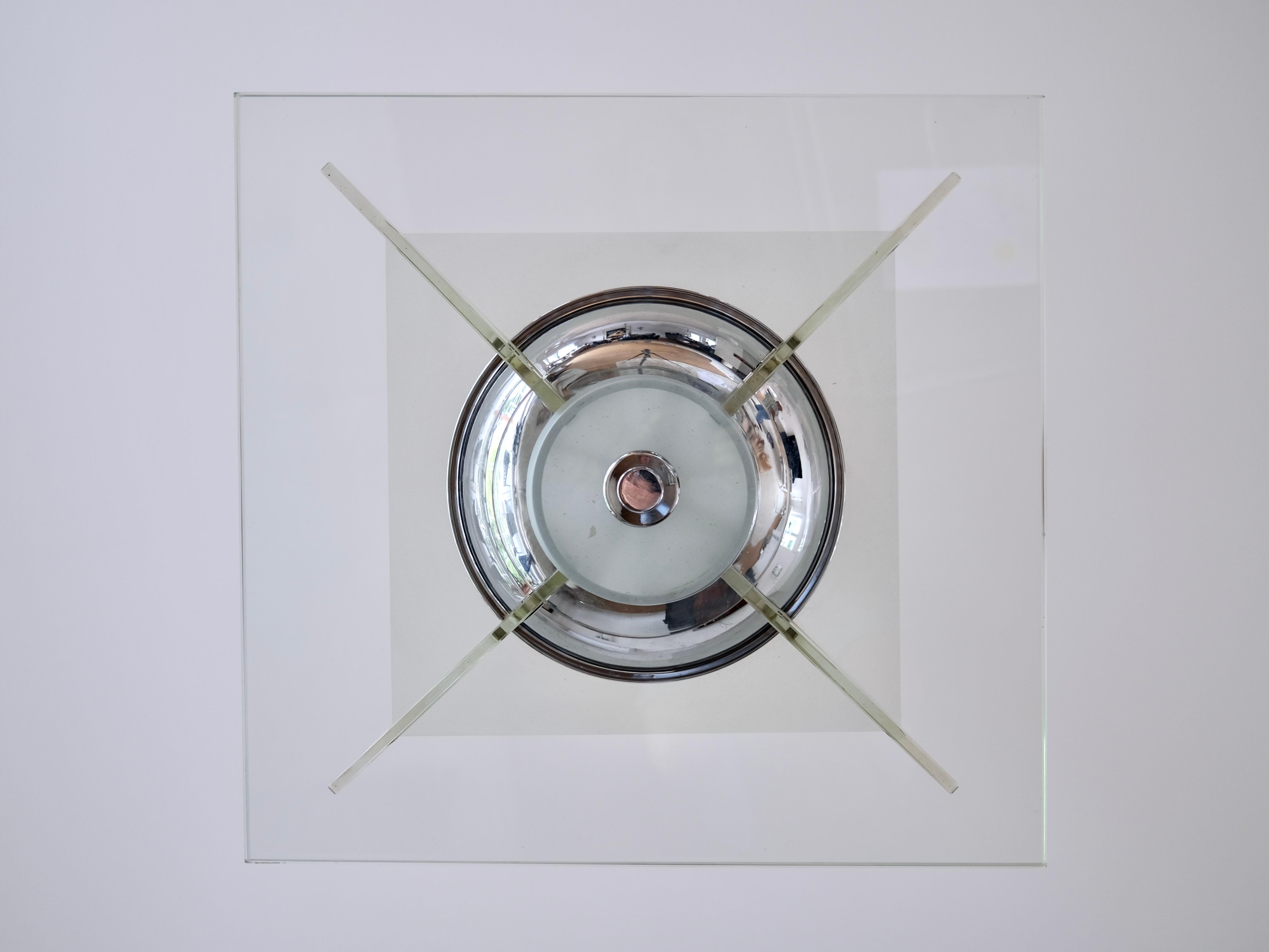 Lámpara de techo modernista Art Decó de cristal grueso y acabado cromado, Francia Años 30 en venta 2