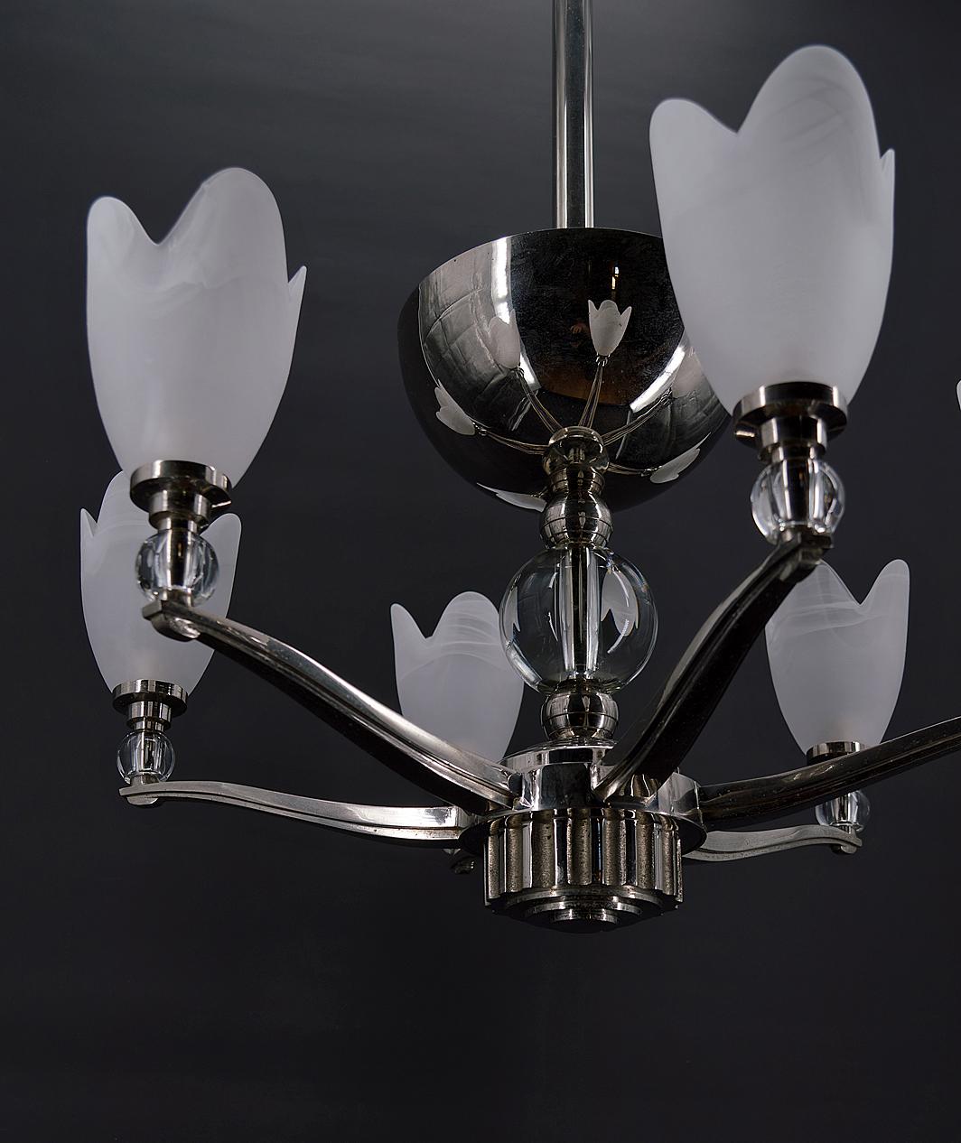 Modernist Art Deco Chrome Chandelier, France, circa 1930 For Sale 5