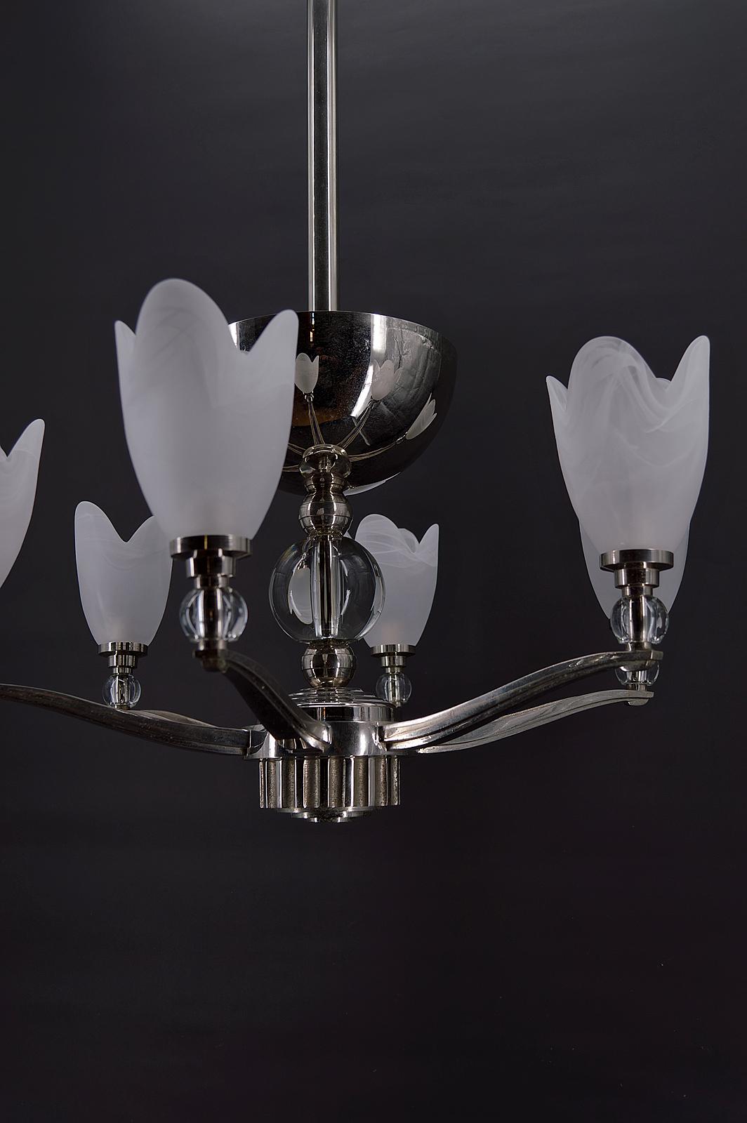 Modernist Art Deco Chrome Chandelier, France, circa 1930 For Sale 10