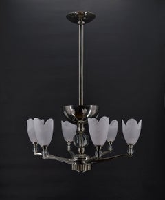 Modernist Art Deco Chrome Chandelier, France, circa 1930