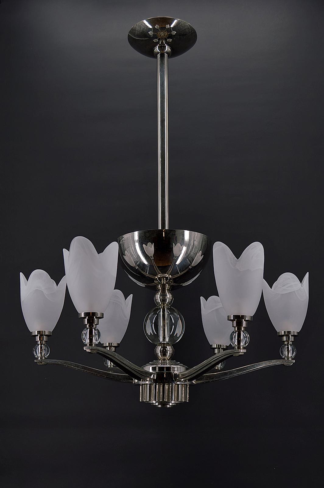 Modernist Art Deco Chrome Chandelier, France, circa 1930 In Good Condition For Sale In VÉZELAY, FR