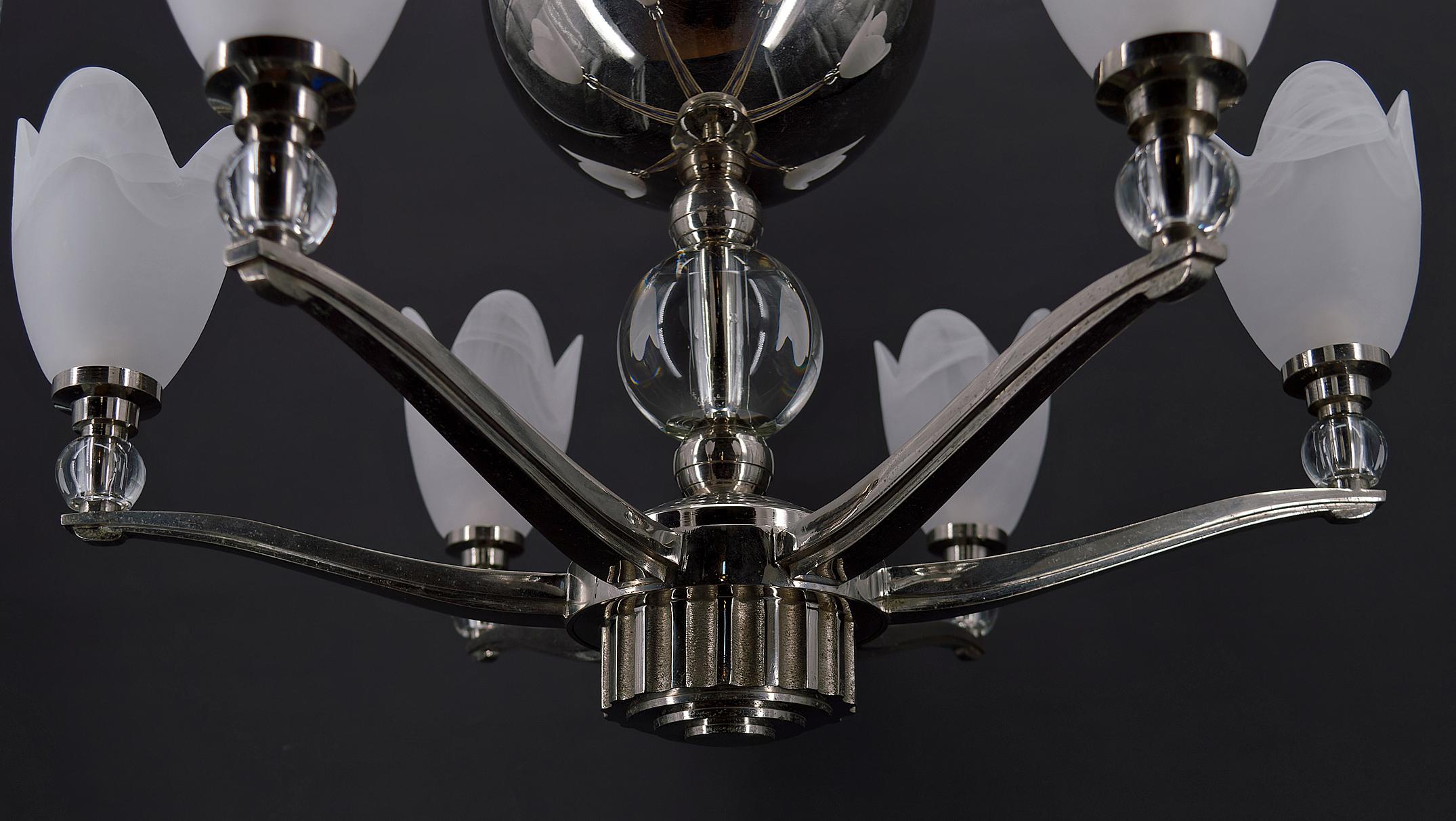 Modernist Art Deco Chrome Chandelier, France, circa 1930 For Sale 3