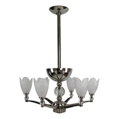 Lampadario modernista Art Déco cromato, Francia, 1930 circa