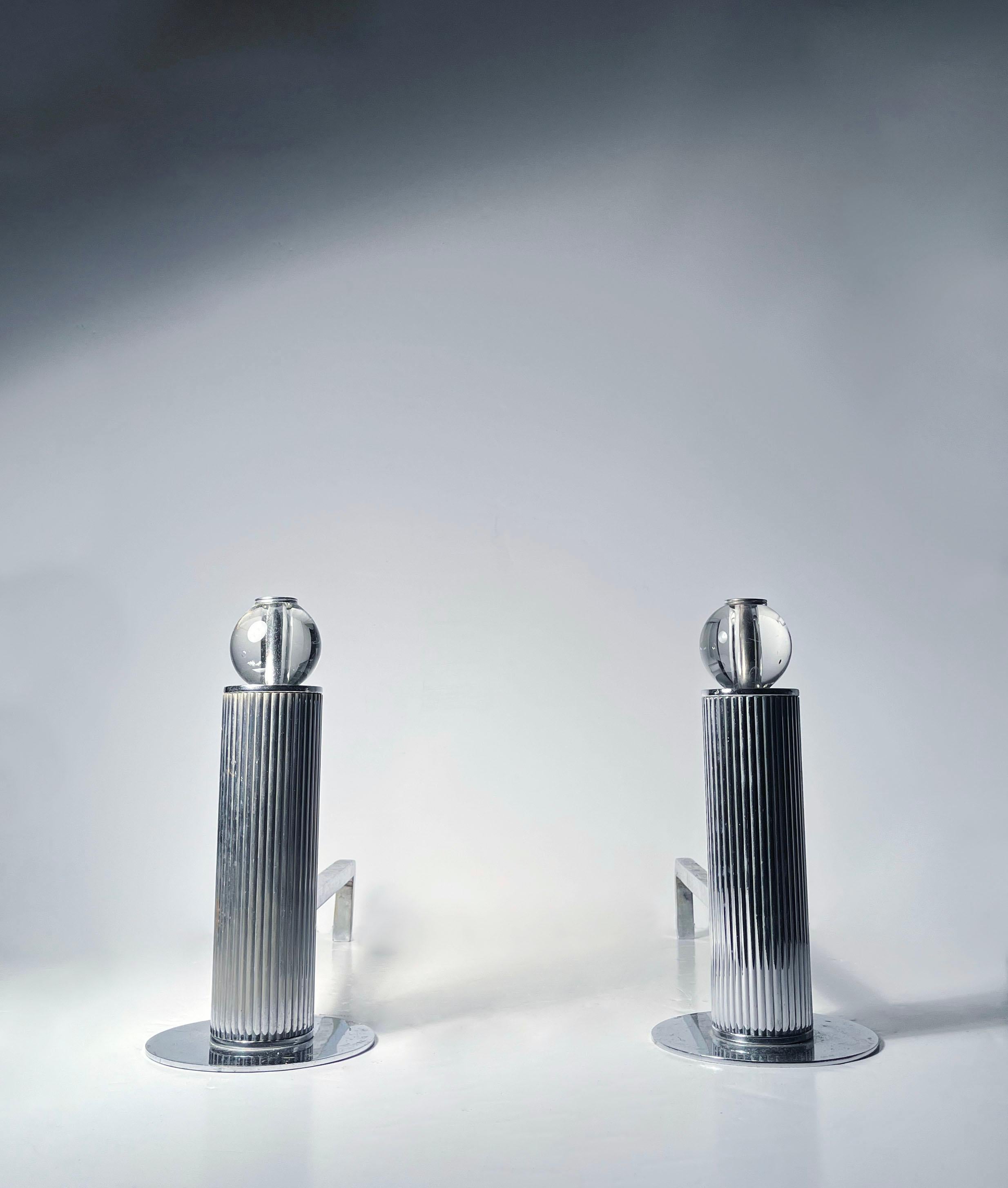 Art déco Andirons Modernistes Art Déco Chrome Skyscraper Design en vente