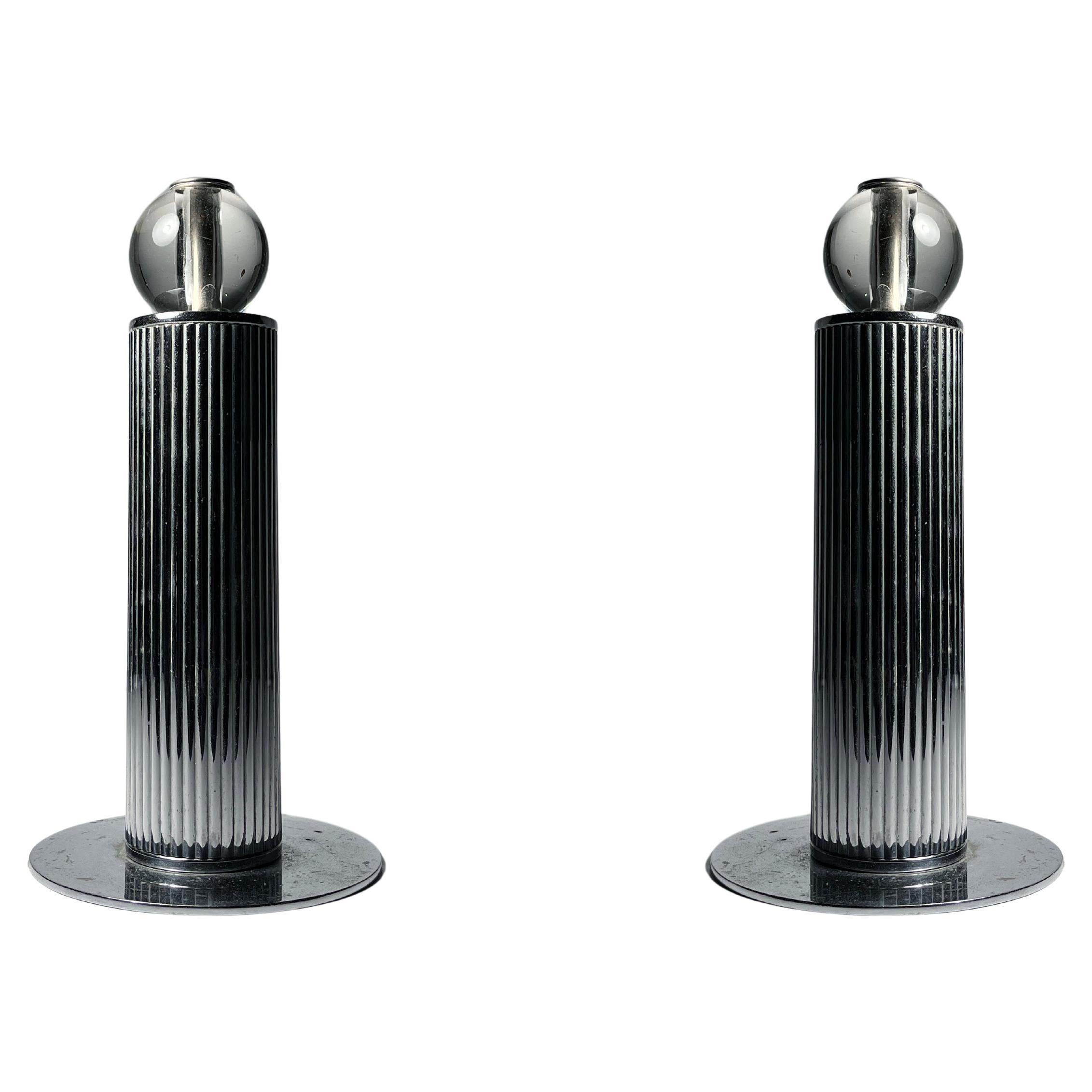 Andirons Modernistes Art Déco Chrome Skyscraper Design en vente