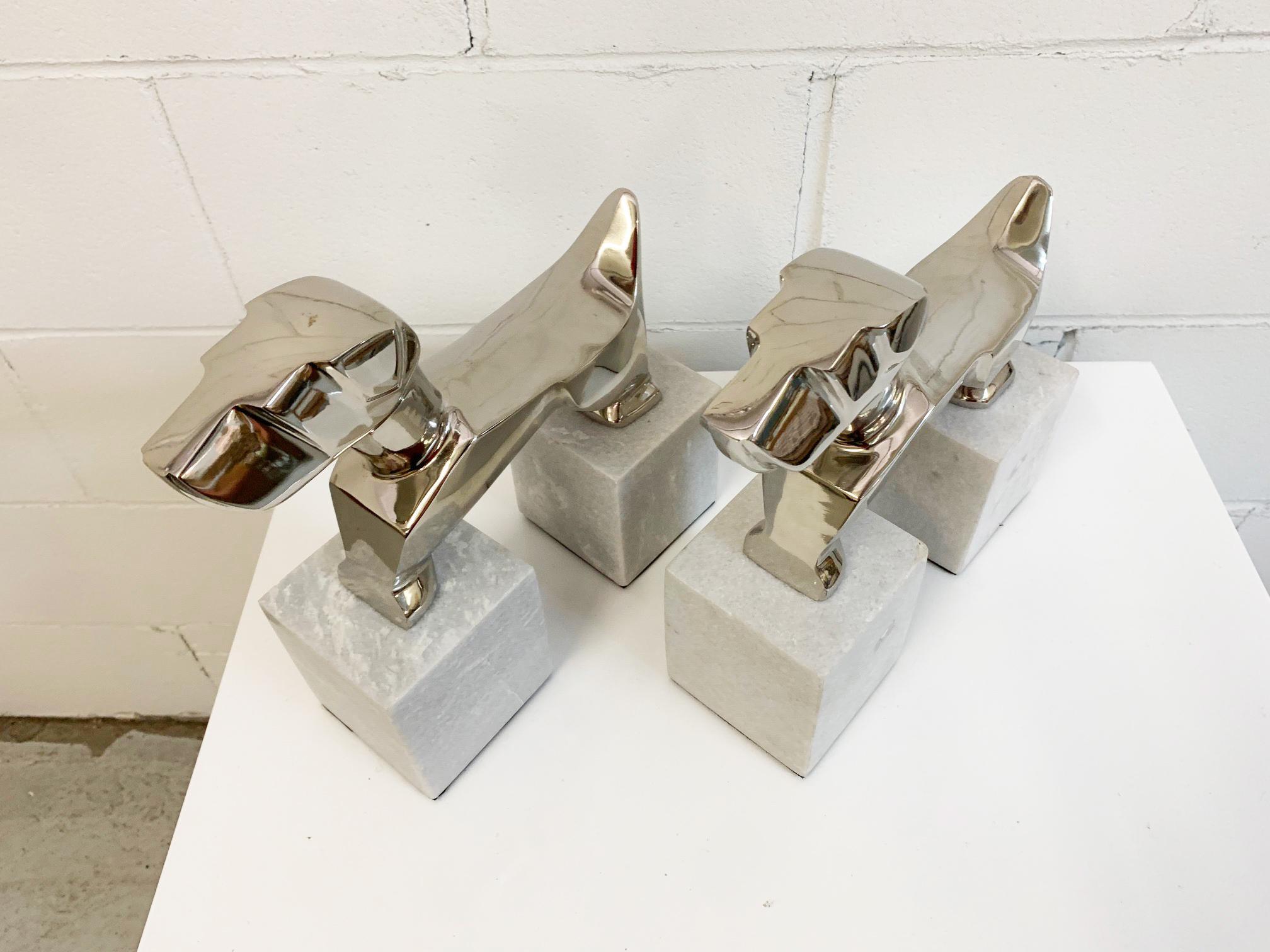 20th Century Modernist Art Deco Chrome Terrier Statues in the Manner of Nikolsky For Sale