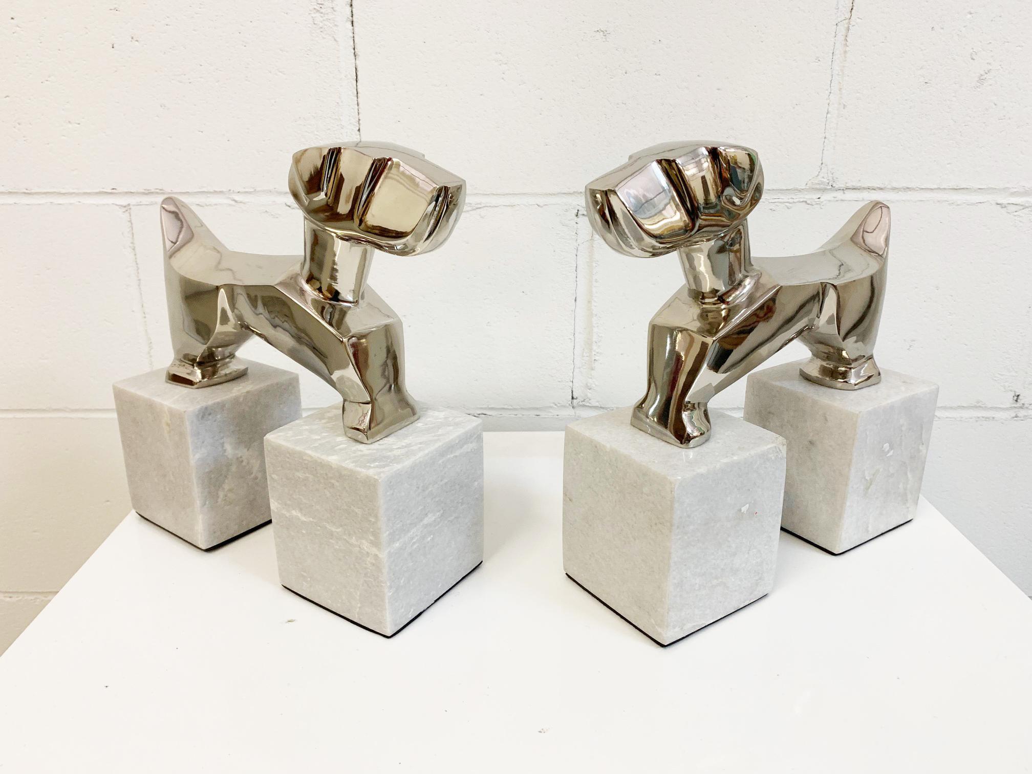 Steel Modernist Art Deco Chrome Terrier Statues in the Manner of Nikolsky For Sale