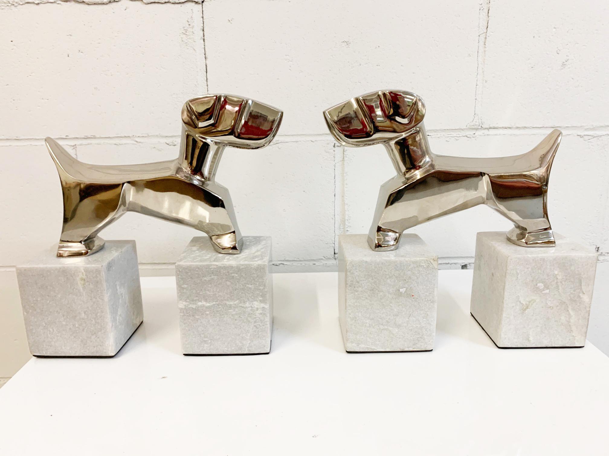 Modernist Art Deco Chrome Terrier Statues in the Manner of Nikolsky For Sale 1