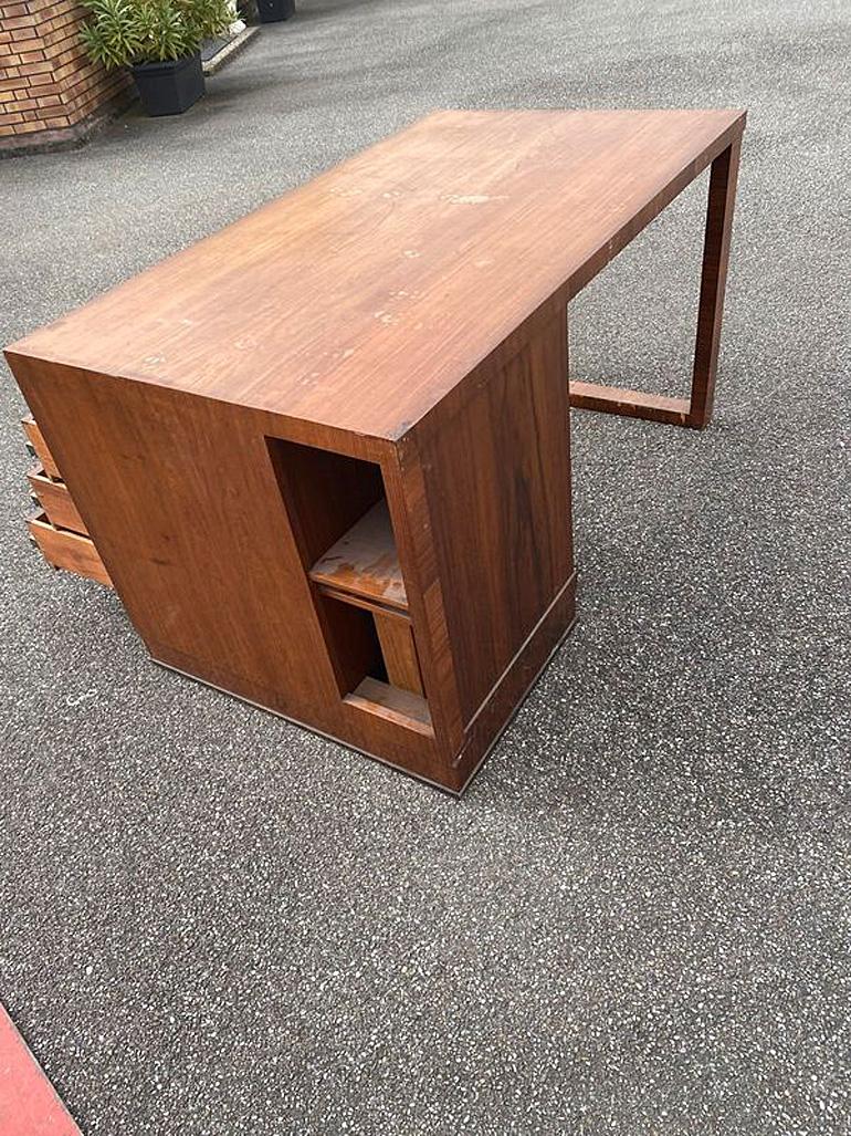 French modernist art deco desk in walnut circa 190/1940  For Sale