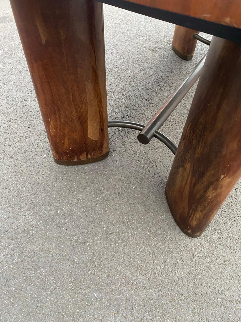 Modernist Art Deco Desk or Table in Walnut, Metal Spacer and Shoe
