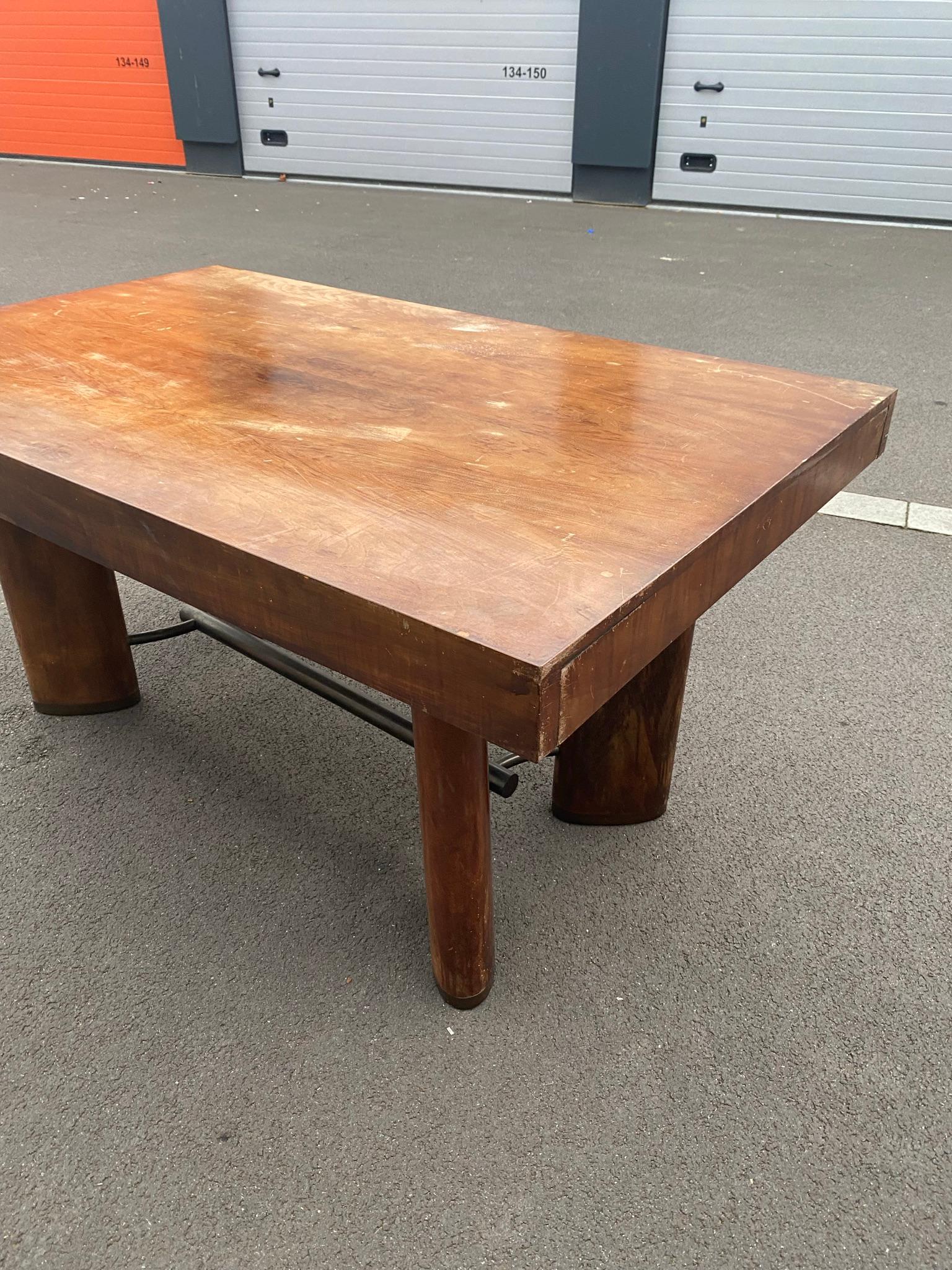 Modernist Art Deco Desk or Table in Walnut, Metal Spacer and Shoe, circa 1930 For Sale 2