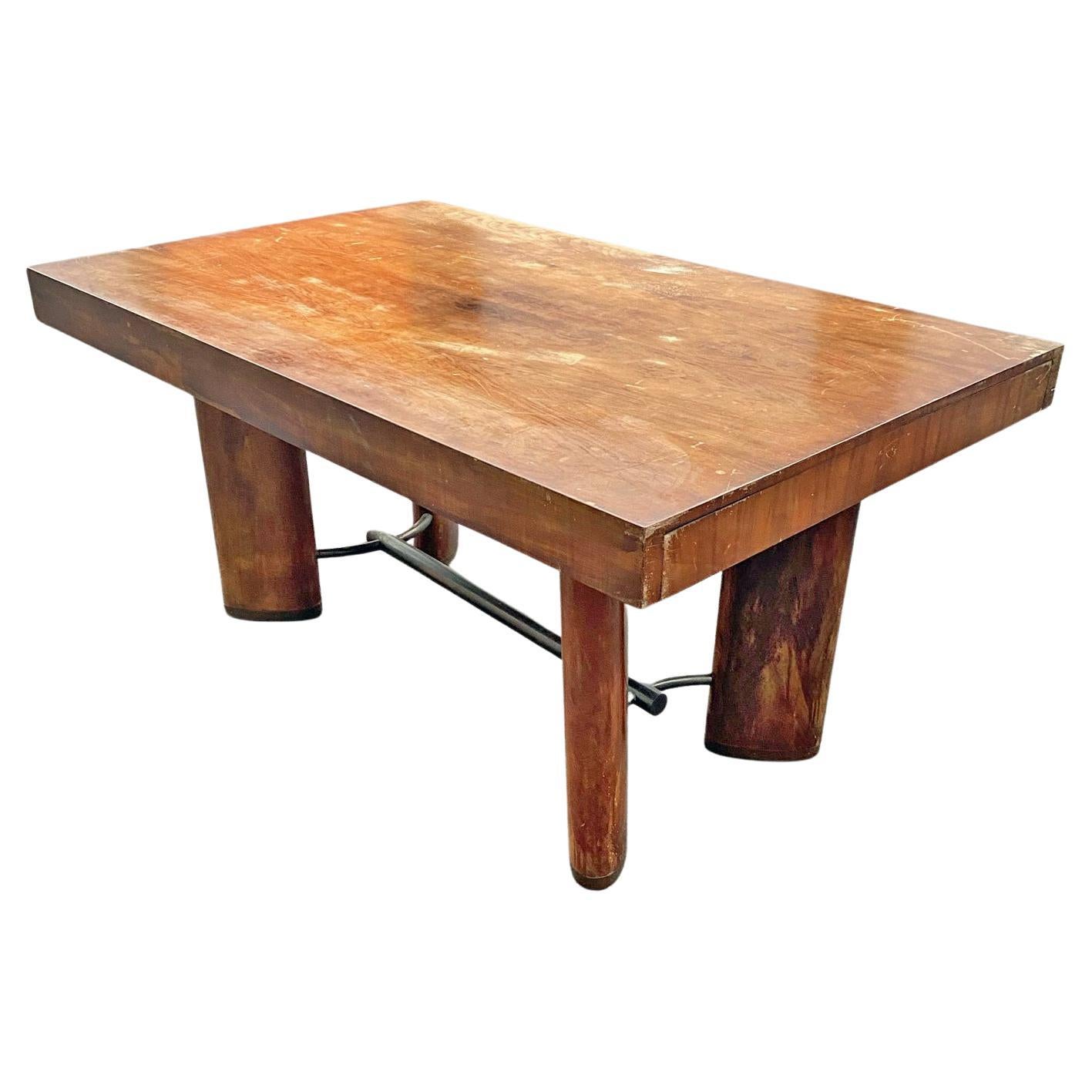 Modernist Art Deco Desk or Table in Walnut, Metal Spacer and Shoe, circa 1930 For Sale