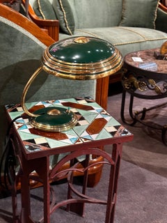 Modernist Art Deco Enamel Green and Brass Table Lamp