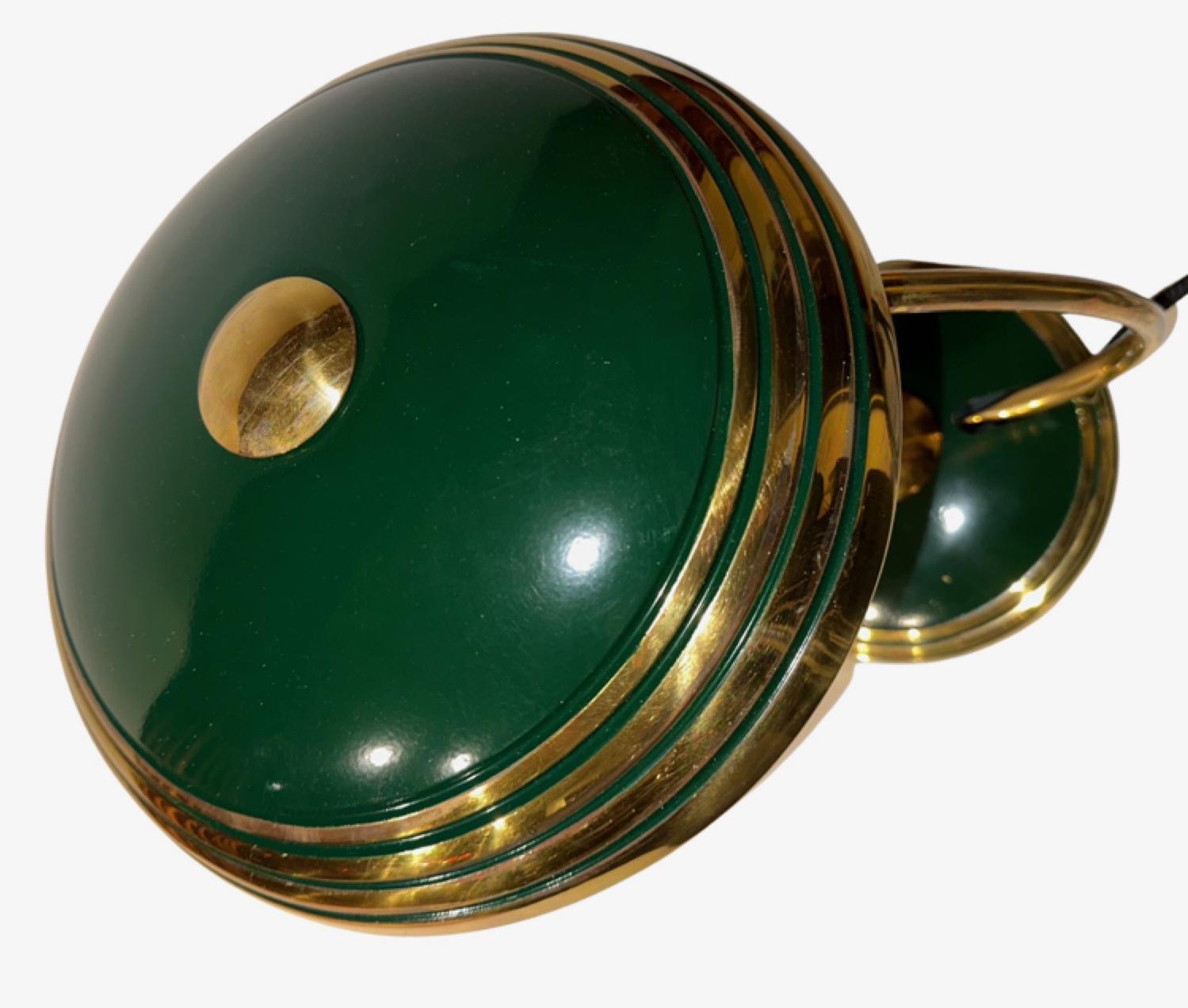 Modernist Art Deco Enamel Green and Brass Table Lamp In Good Condition For Sale In Oakland, CA