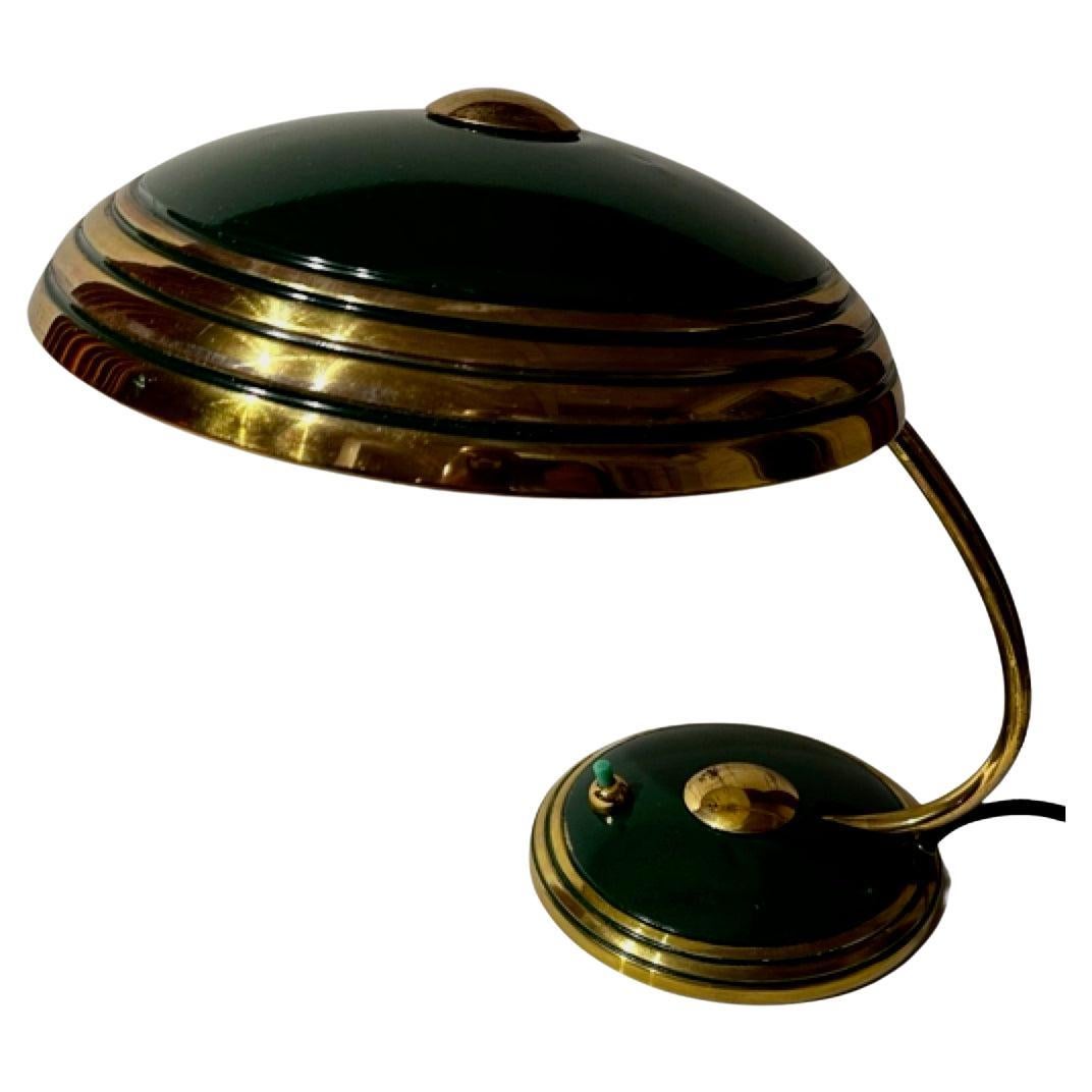 Lampe de table Art déco moderniste vert émaillé et laiton