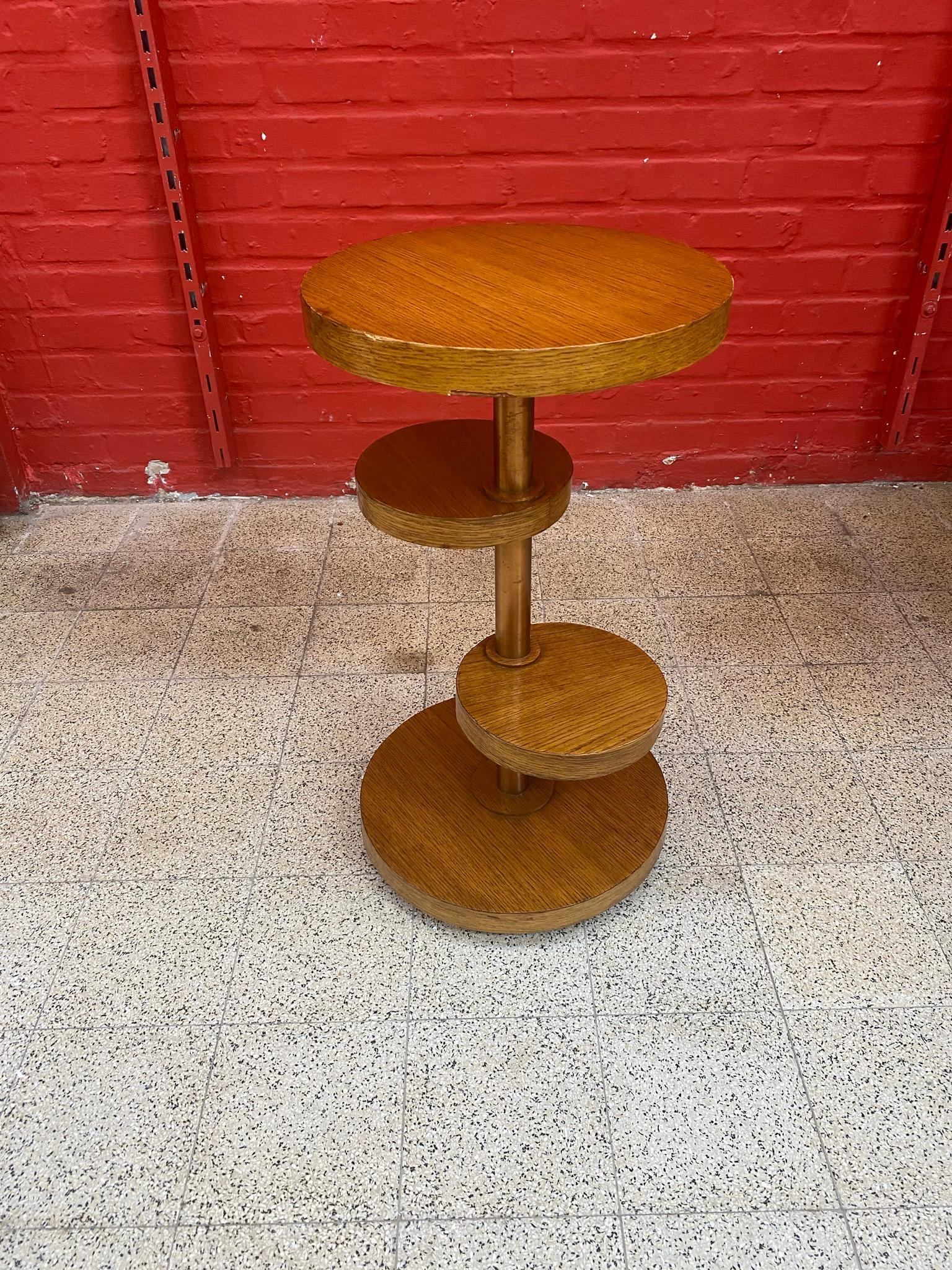 Mid-20th Century Modernist Art Deco Guéridon in Oak Veneer and Coppery Brass, circa 1930 For Sale