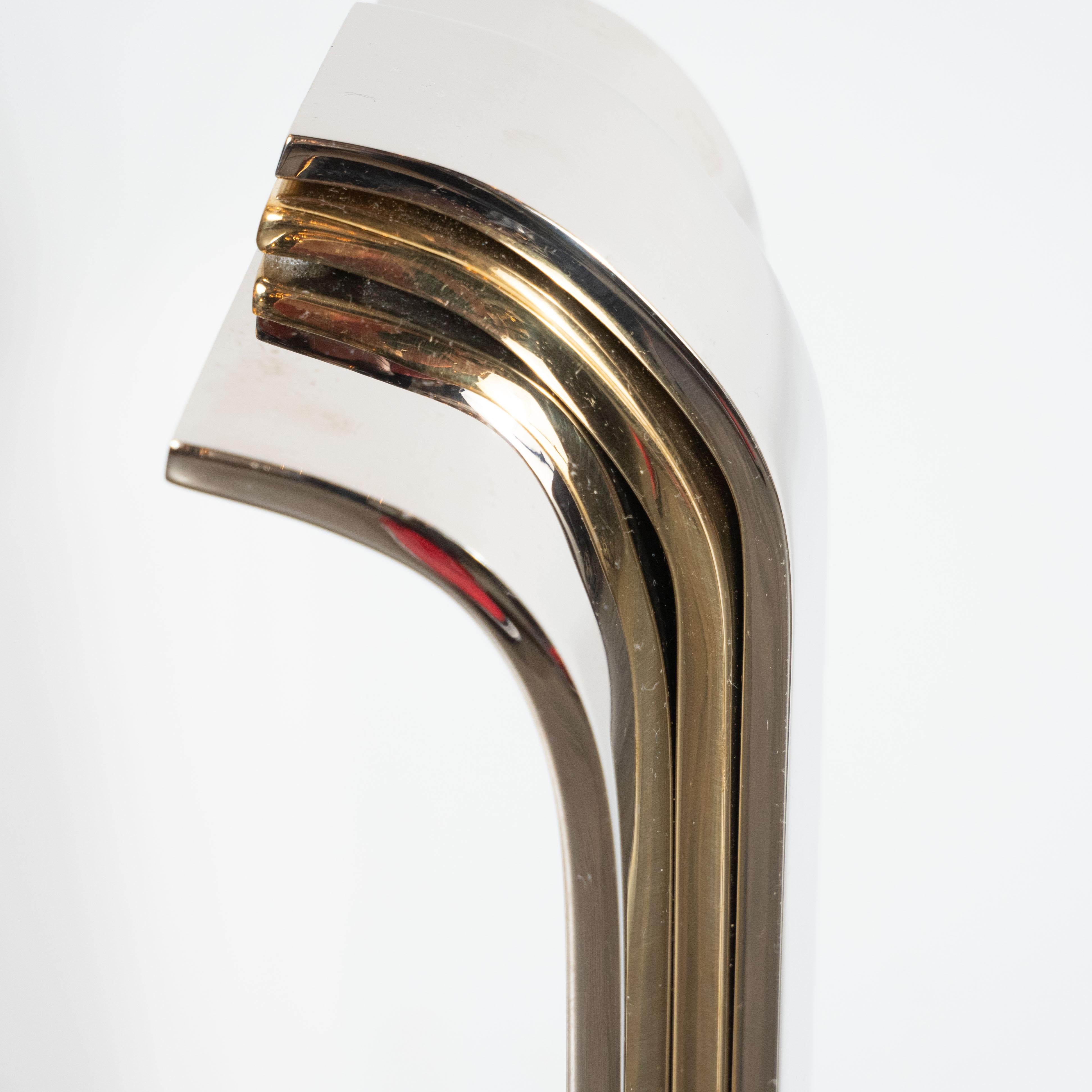 Modernist Art Deco Inspired Nickel and Brass Andirons, Manner of Karl Springer For Sale 1