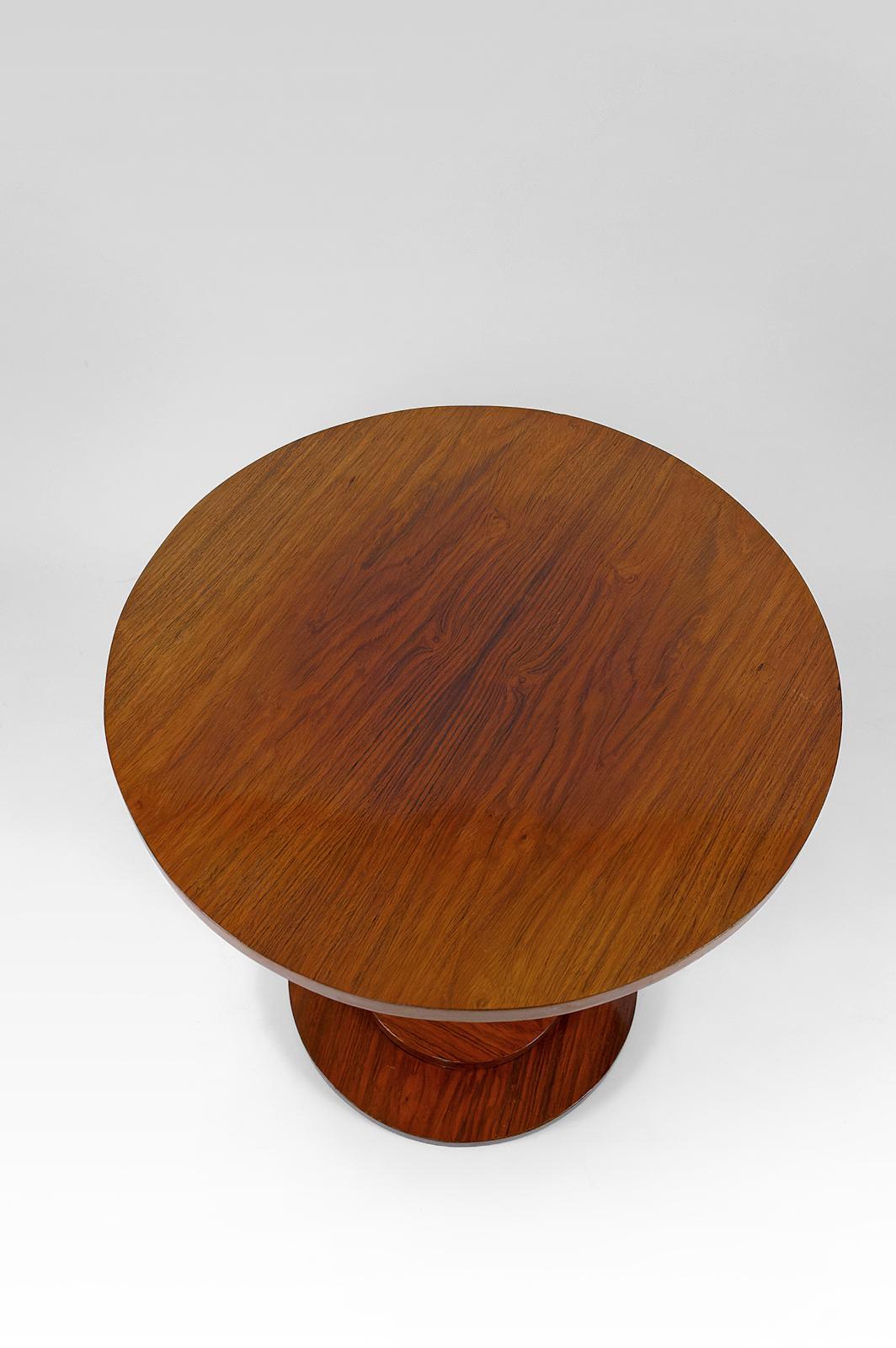 Mid-20th Century Modernist Art Deco pedestal table in walnut and chrome, France, Circa 1930 For Sale